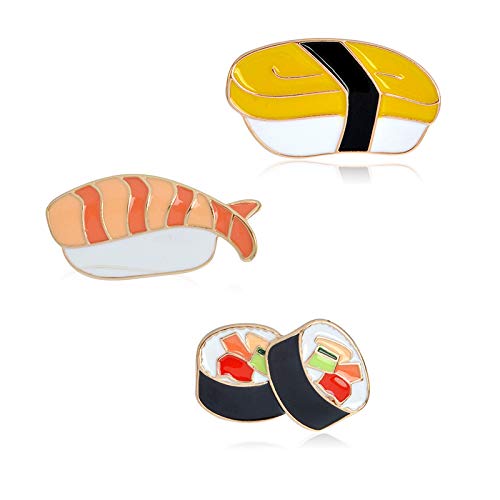3Pcs Alloy Brooch Badge Pins Set - Cute Creative Salmon Sushi Design for DIY Backpacks, Hats, Jackets & Jewelry - Perfect Gift for Students, Kawaii Lovers & Anime Fans - Great for Cosplay, Fashion Accessories & Party Favors
