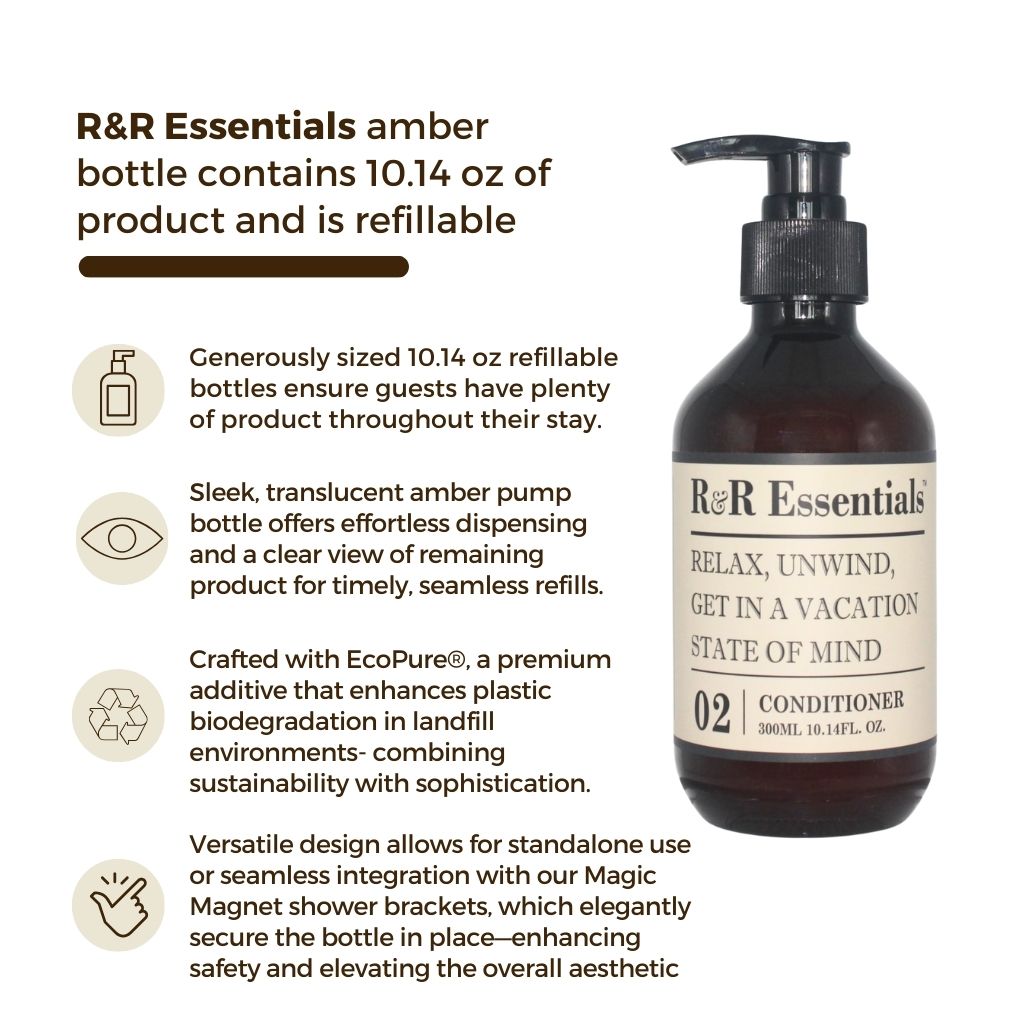 R&R Essentials Refillable Pump Bottles for Conditioner & Shampoo | Eco-Friendly, Leak-Proof Dispenser for Bathroom & Salon Use