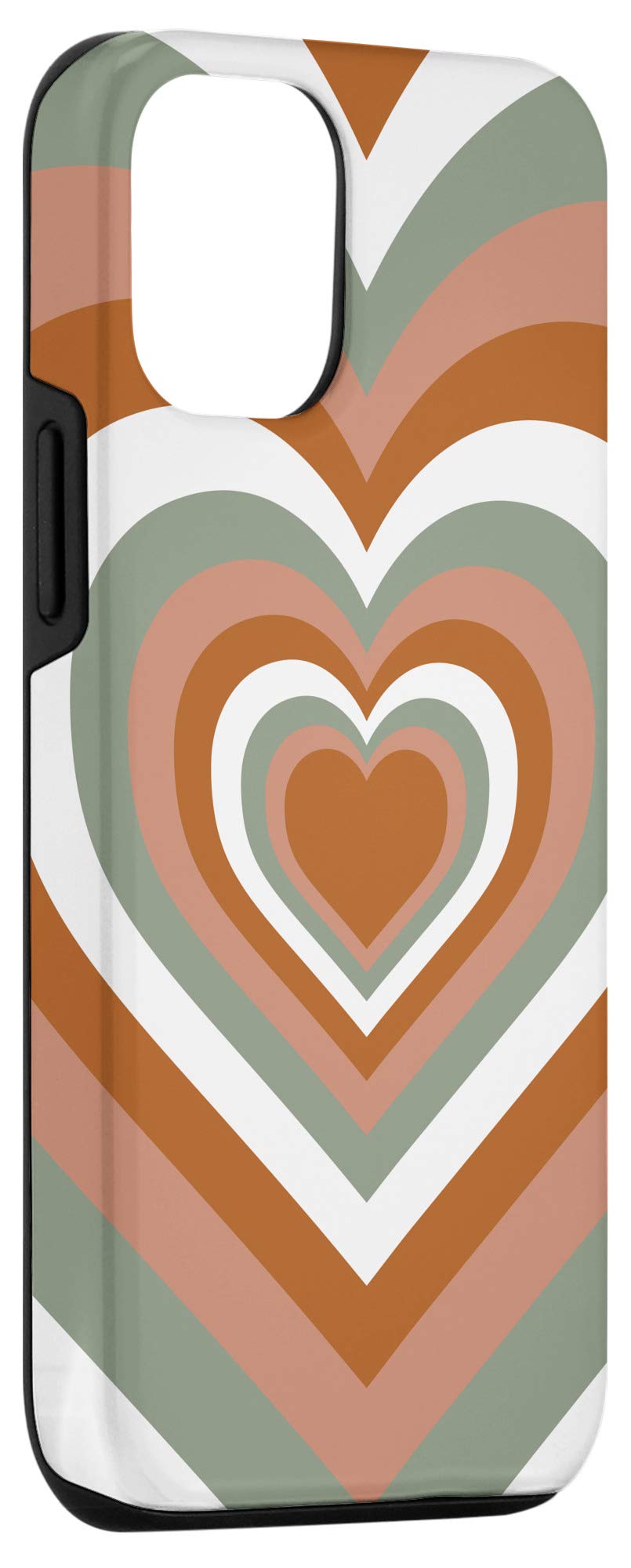 Valentine's Day iPhone 12/12 Pro Case - Heart Pattern in Sage Green & Coffee Brown | Cute Protective Cover for Dating, Anniversary & Romantic Gifts