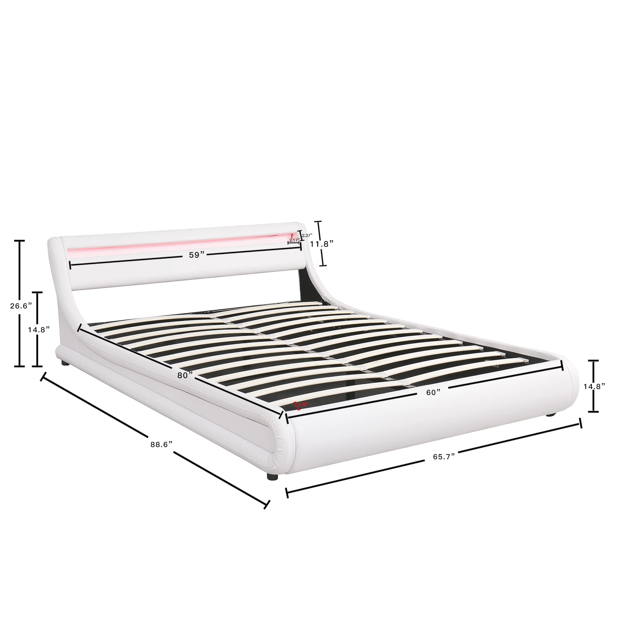 Modern Gas Lift Storage Bed with LED Headboard - Upholstered Leather Platform Bed with Hydraulic Storage System, Queen Size - Perfect for Small Bedrooms, Guest Rooms & Modern Apartments