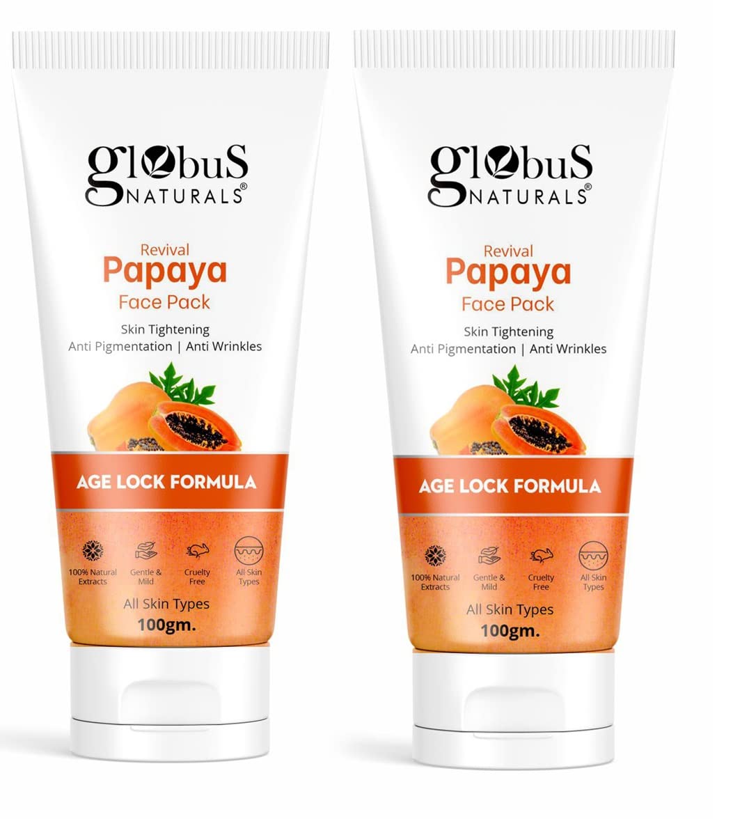 Globus Naturals Papaya Face Pack for Tan Removal & Anti-Aging - Rice & Diamond Infused Formula for Pigmentation & Wrinkles - Suitable for All Skin Types - 100g (Pack of 2) - Perfect for Daily Skincare Routine & Spa Treatments
