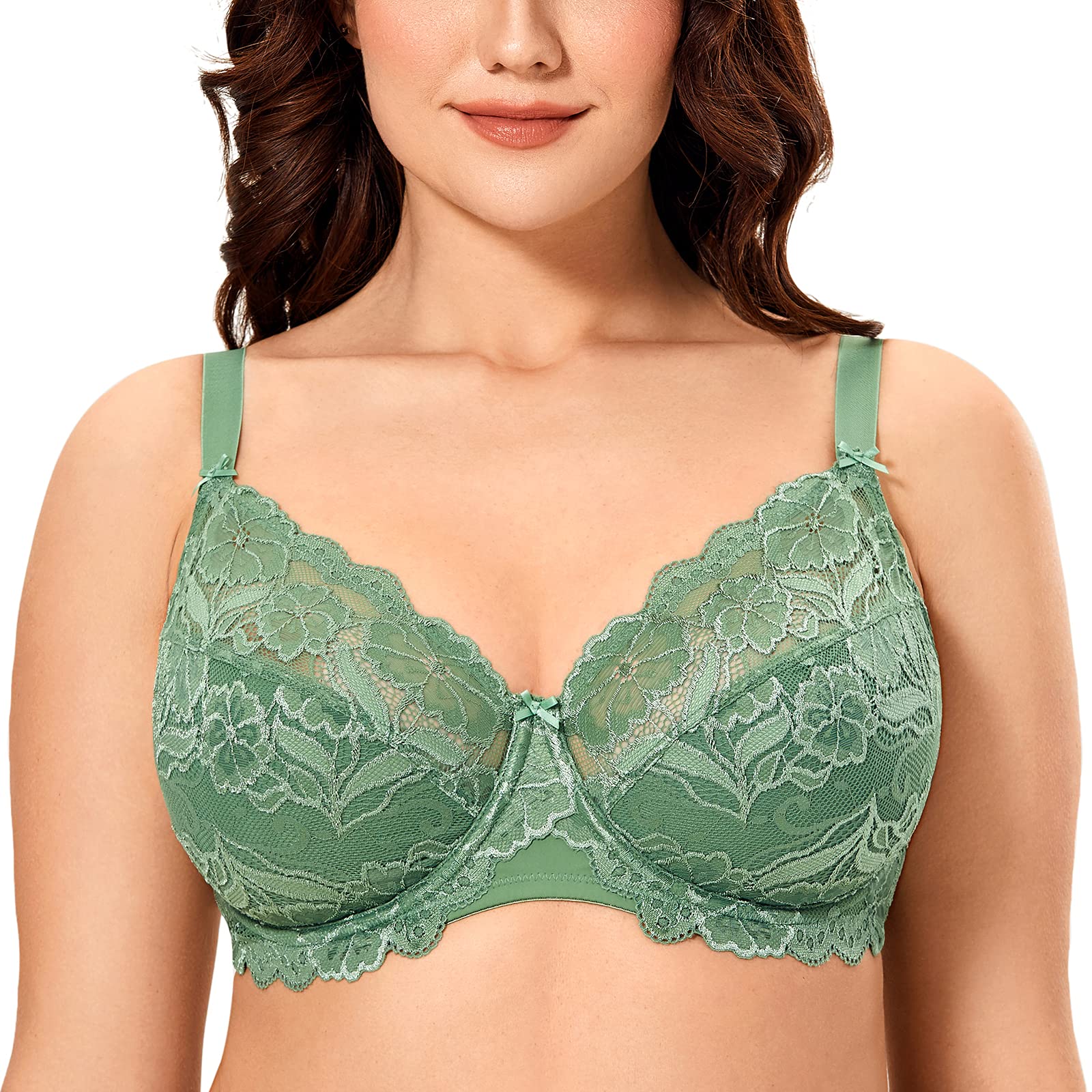 DELIMIRA Women's Plus Size Full Coverage Lace Underwire Unlined Bra - Comfortable Support for Everyday Wear, Work & Special Occasions