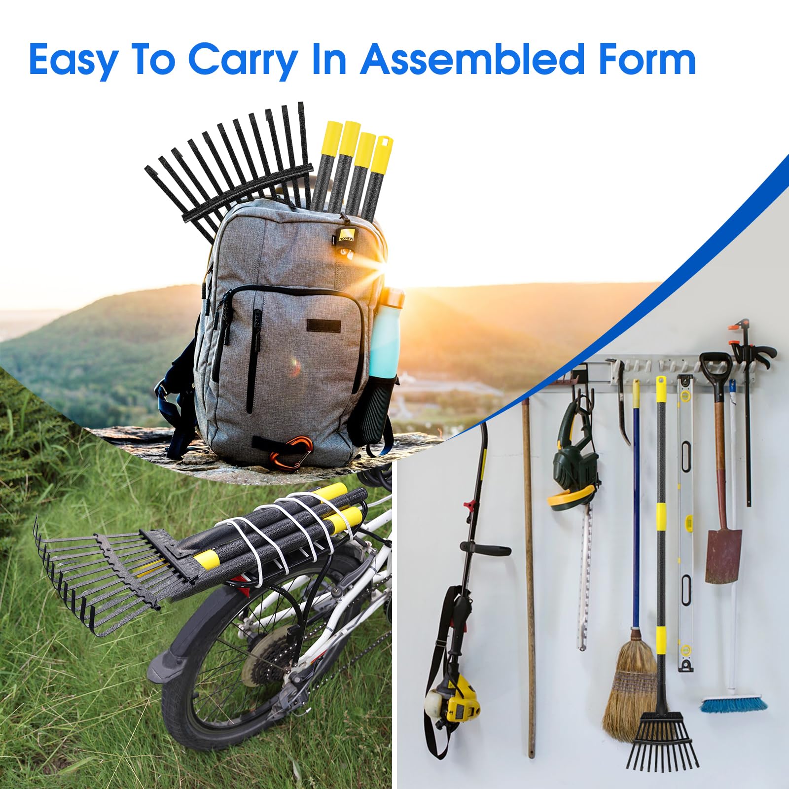 65 Inch Heavy Duty Leaf Rake with 11 Metal Tines - Adjustable Ergonomic Handle for Lawn Care, Yard Work & Leaf Collection - Perfect for Picking Up Leaves, Grass Clippings, and Debris in Gardens, Parks, and Backyards