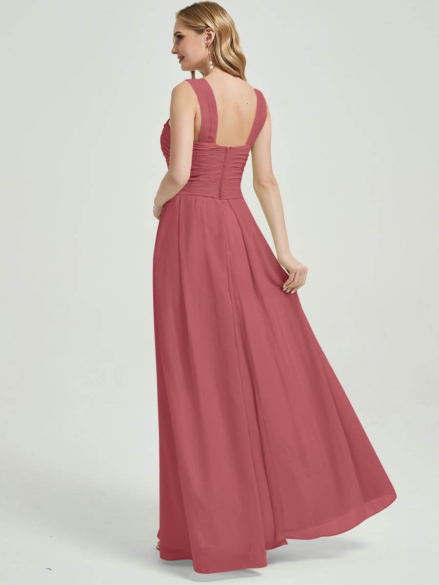 Elegant A-Line Floor Length Chiffon Bridesmaid Dress with Desert Rose Cross Neckline - Perfect for Weddings, Formal Events & Special Occasions