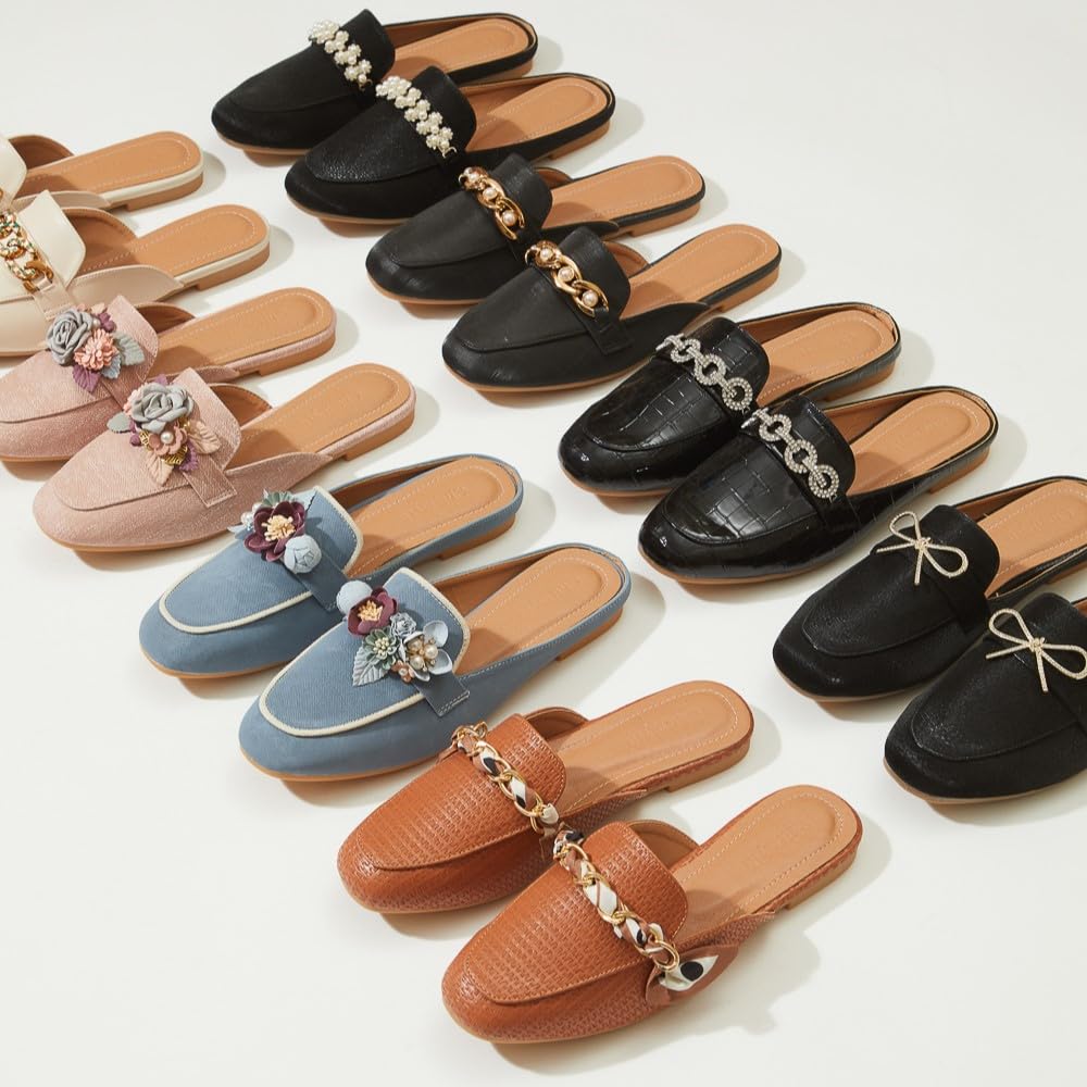 Women's Square Toe Backless Mules - Comfortable Flat Slides for Casual Wear, Office & Summer Outfits | Fashionable Slip-On Shoes for Women