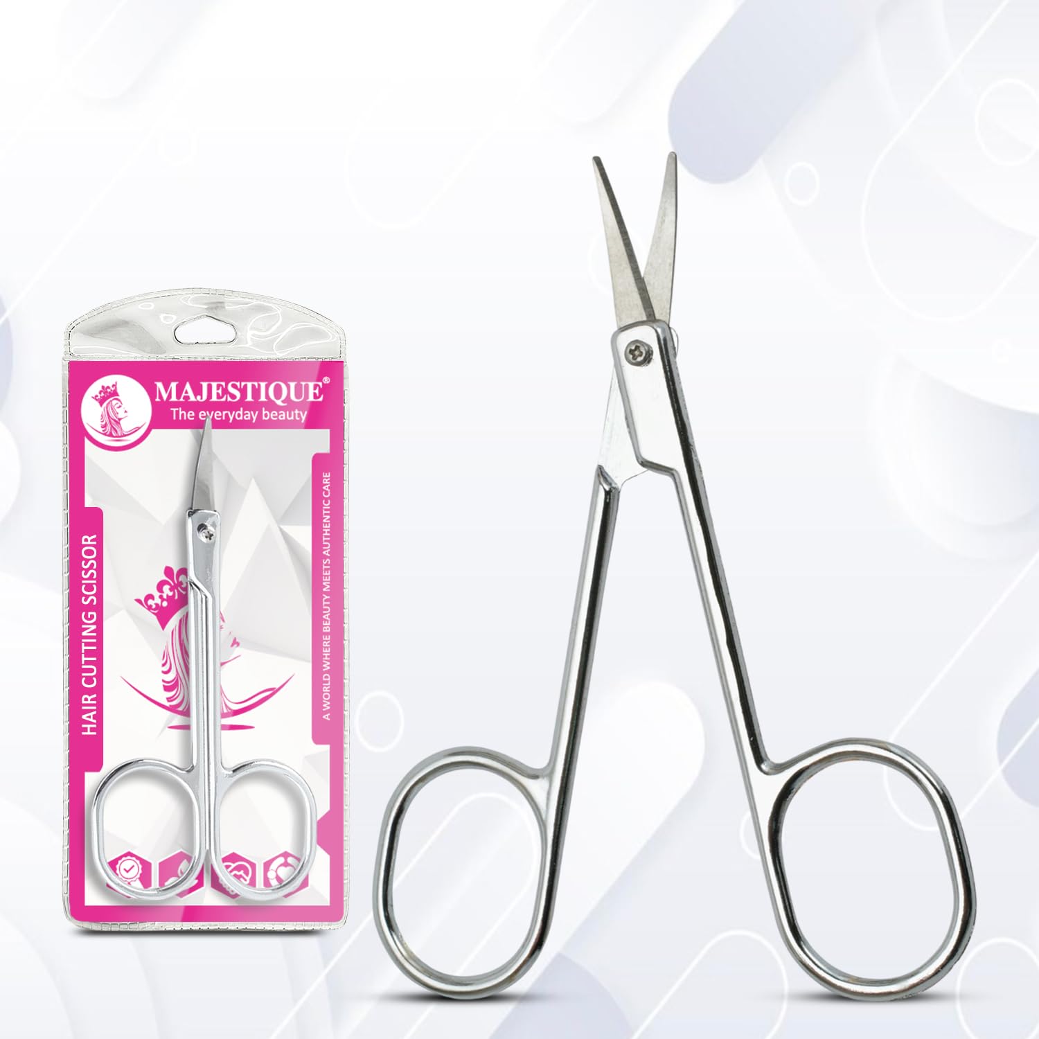Majestique Professional Cuticle & Grooming Scissors Set - Ultra Sharp Stainless Steel Trimming Scissors for Beard, Mustache, Eyebrows & Toenails - Precision Grooming Tool for Men & Women (Pack of 1) - Perfect for Home Salon, Travel & Professional Barbershop Use