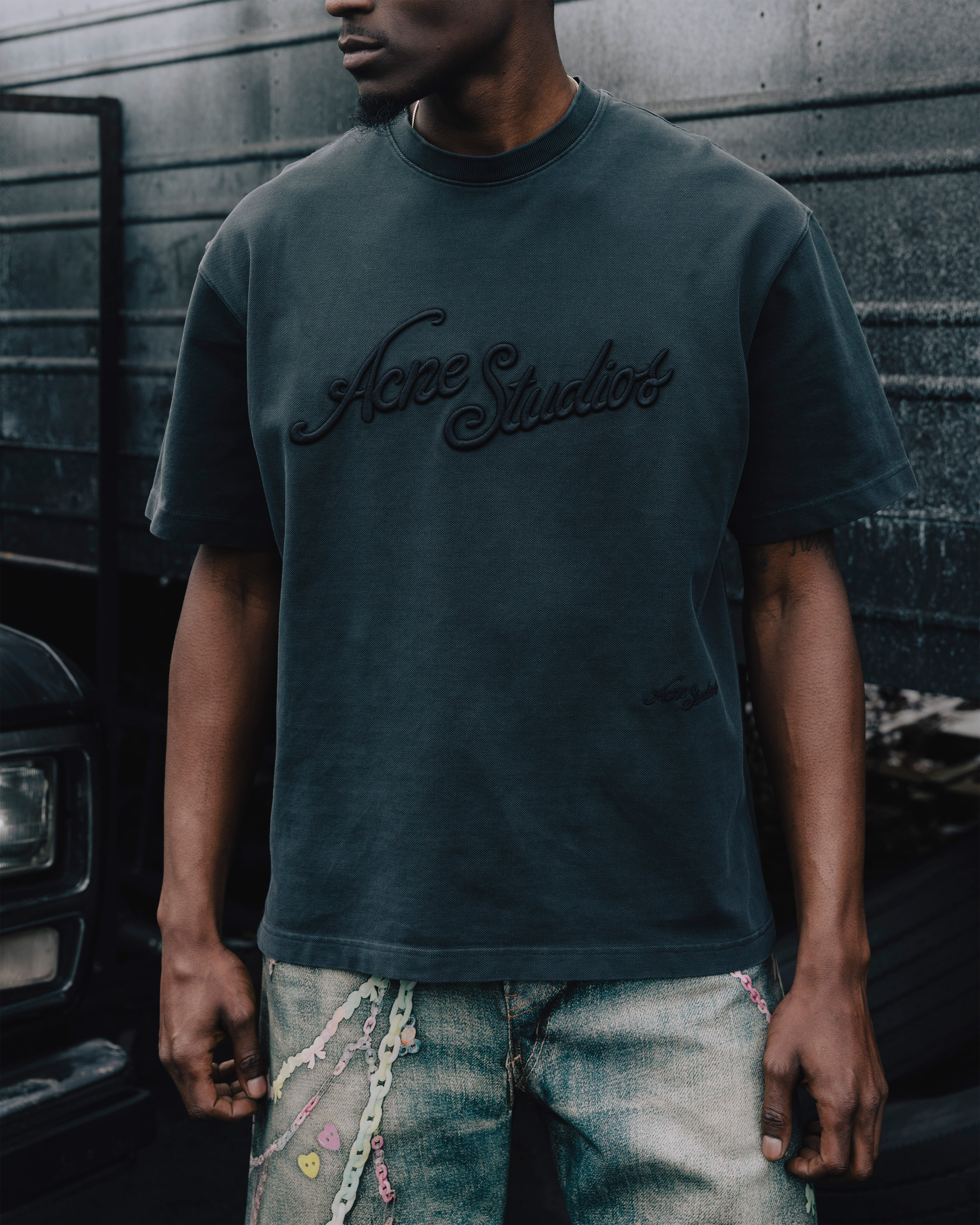 Acne Studios Logo Graphic T-Shirt - Faded Black Cotton Tee for Men & Women | Casual Wear, Street Style, Everyday Outfits
