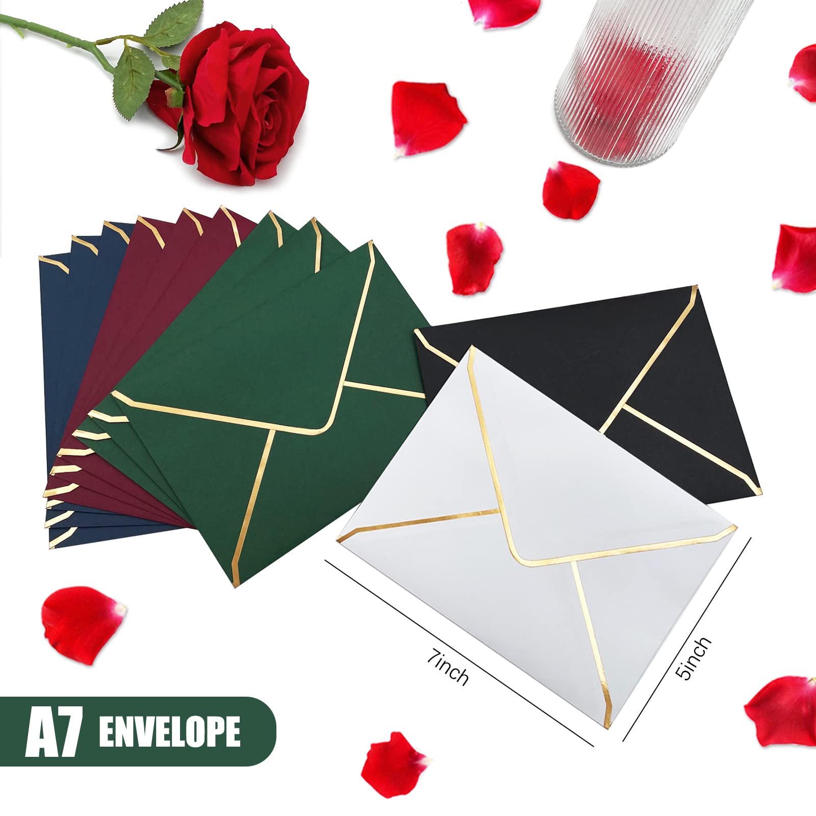 50 PCS A7 5x7 Invitation Envelopes - Premium Black Mailing Envelopes for Wedding, Graduation Cards | Perfect for Formal Events, Party Invitations & Special Occasions