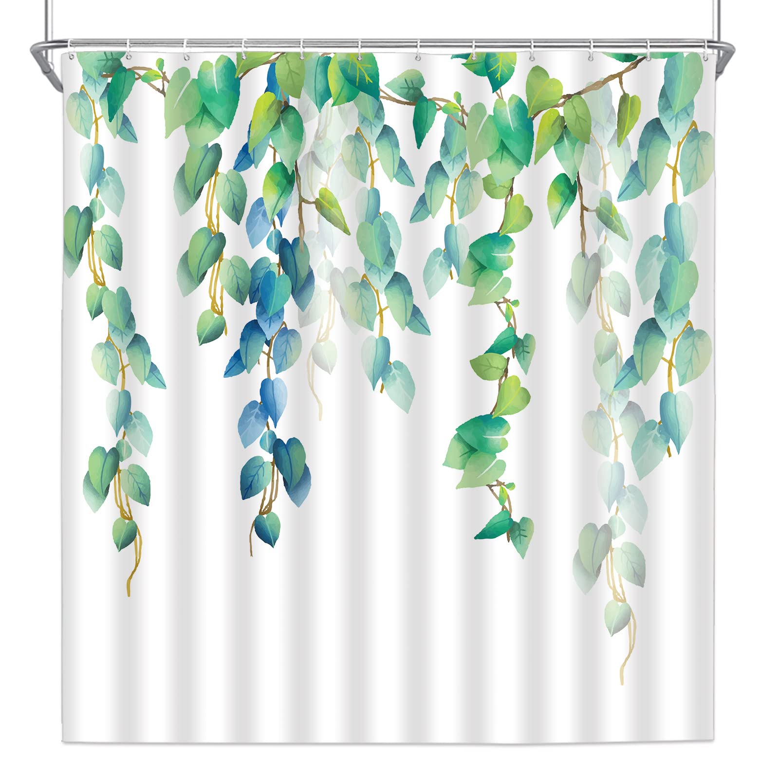 Green Leaves Fabric Shower Curtain - Spring Plant Vine Design Blue Green Leaf Bathroom Decor - Polyester Bath Accessories Set with Hooks 60x70 Inch - Perfect for Modern Bathrooms, Spa Retreats & Nature-Themed Home Decor
