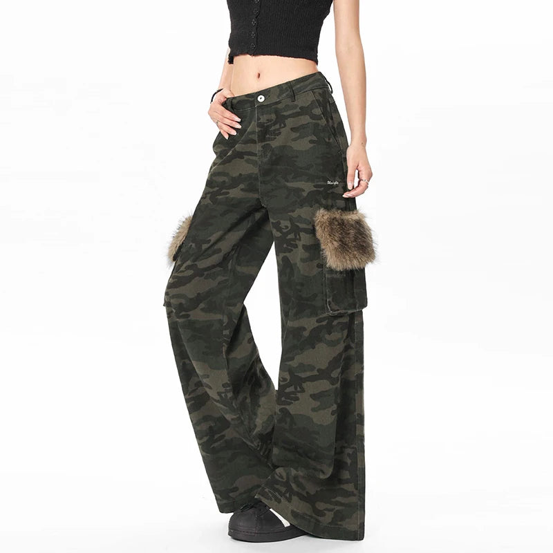 Men's Cargo Pants - American High Street Style Fur Design Loose Straight Wide Leg Pants with Multiple Pockets | Casual Streetwear for Outdoor, Travel & Everyday Wear (Style 9W1957)
