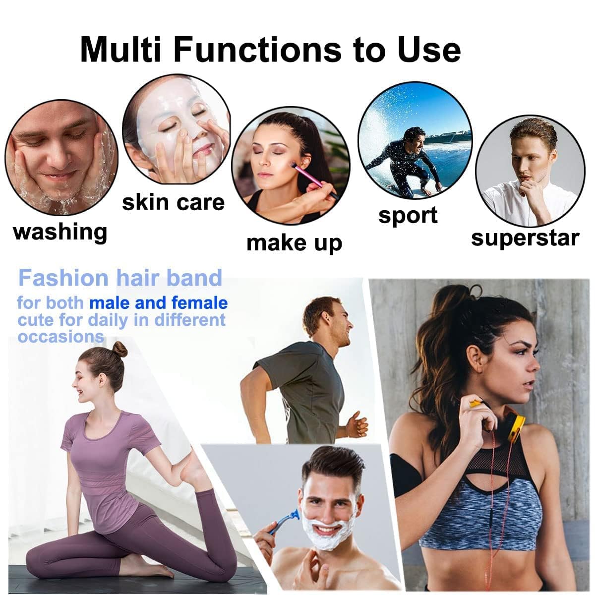 Premium Metal Sport Headbands for Men & Women - Non-Slip Wavy Hair Bands for Long Hair - Elastic Unisex Fitness Headwear (3 Pack) - Perfect for Running, Yoga, Gym & Outdoor Sports