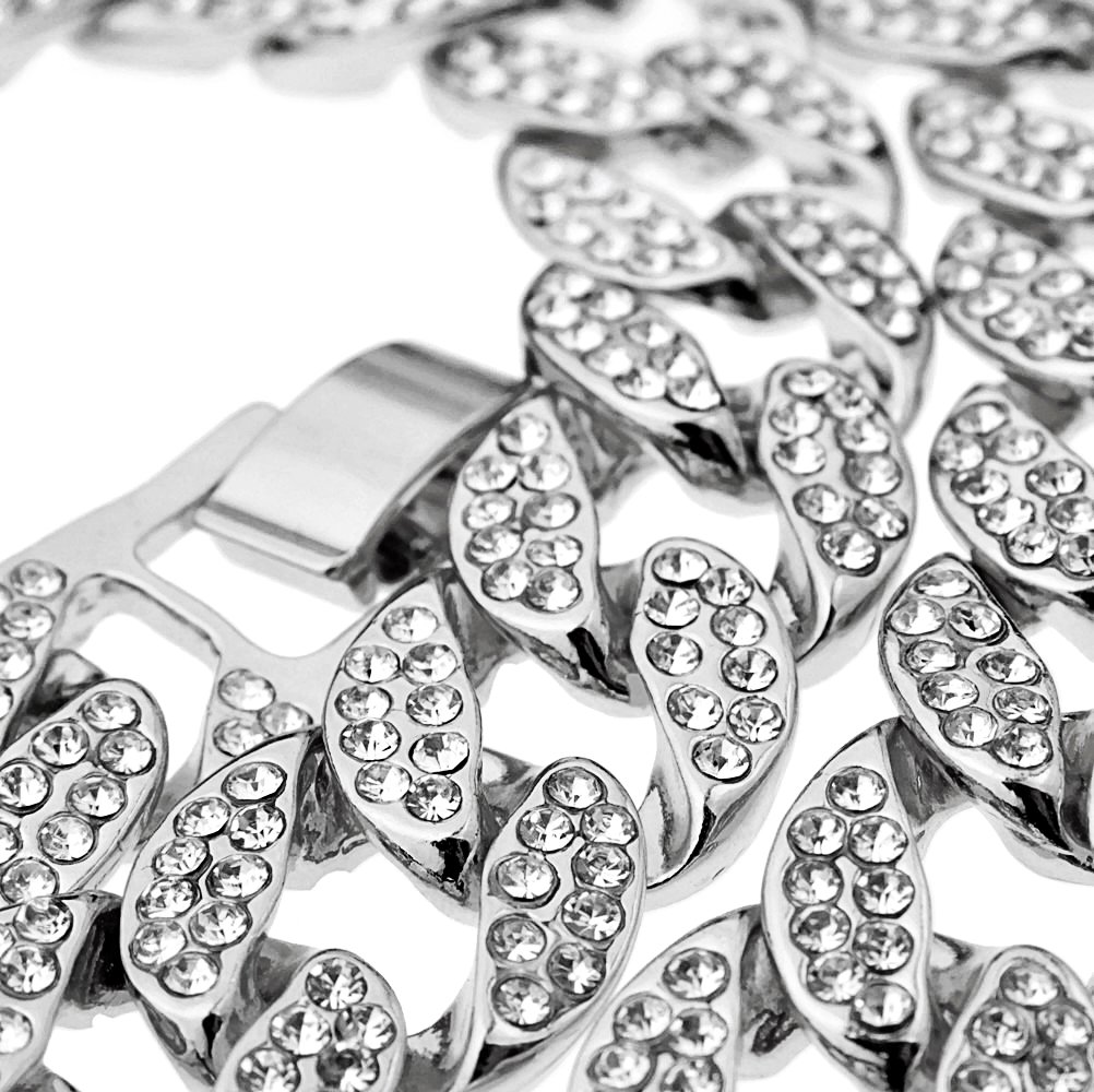 Men's Silver Tone Iced Cuban Link Hip Hop Chain Necklace - 24 Inch Length, 15MM Width - Perfect for Streetwear, Rap Performances & Urban Fashion Accessories