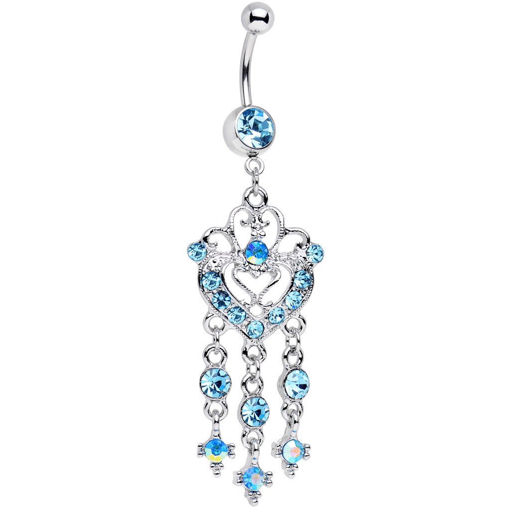 Body Candy Stainless Steel Brilliant Blue Heart Chandelier Belly Ring - Hypoallergenic Navel Piercing Jewelry for Women, Perfect for Parties, Beach & Everyday Wear