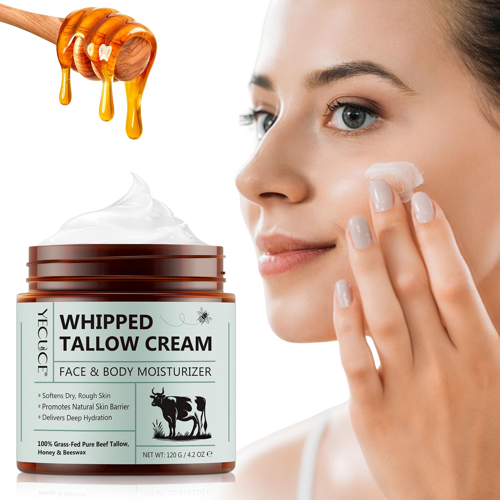 Grass-Fed Beef Tallow Balm with Honey - Deep Hydration for Face & Body - Perfect for Dry Skin Care