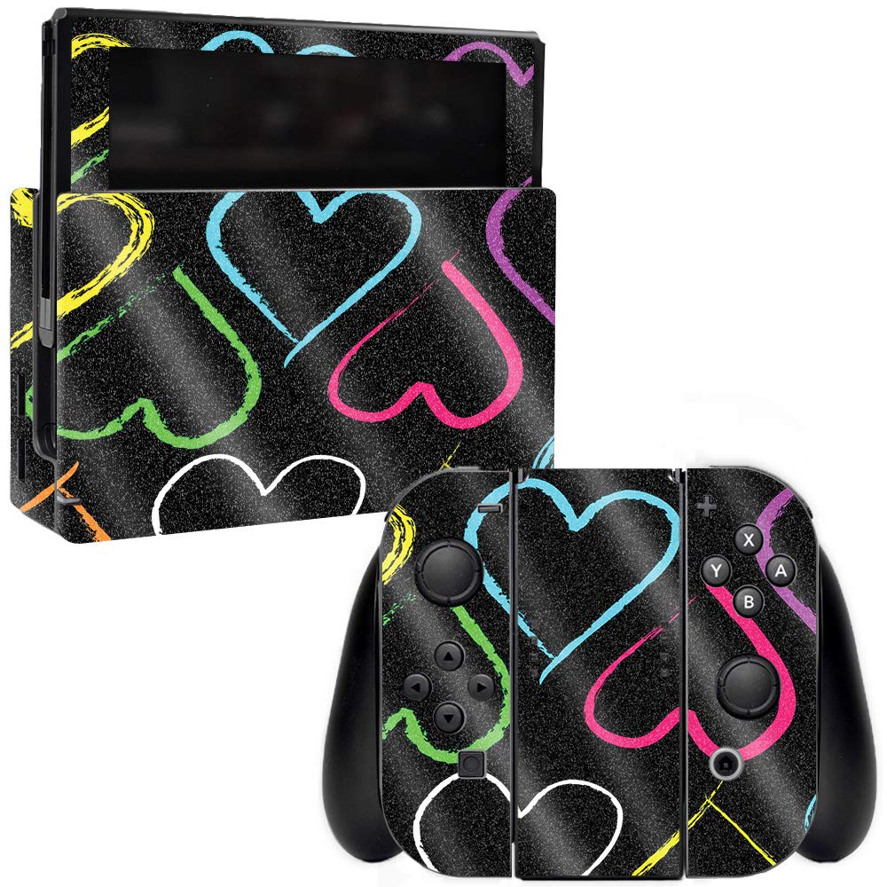 MightySkins Glossy Glitter Skin Cover for Nintendo Switch - Hearts Design | Protective & Durable High-Gloss Finish | Easy to Apply, Remove & Change Styles | Made in USA | Perfect for Gaming Protection & Personalized Style Enhancement