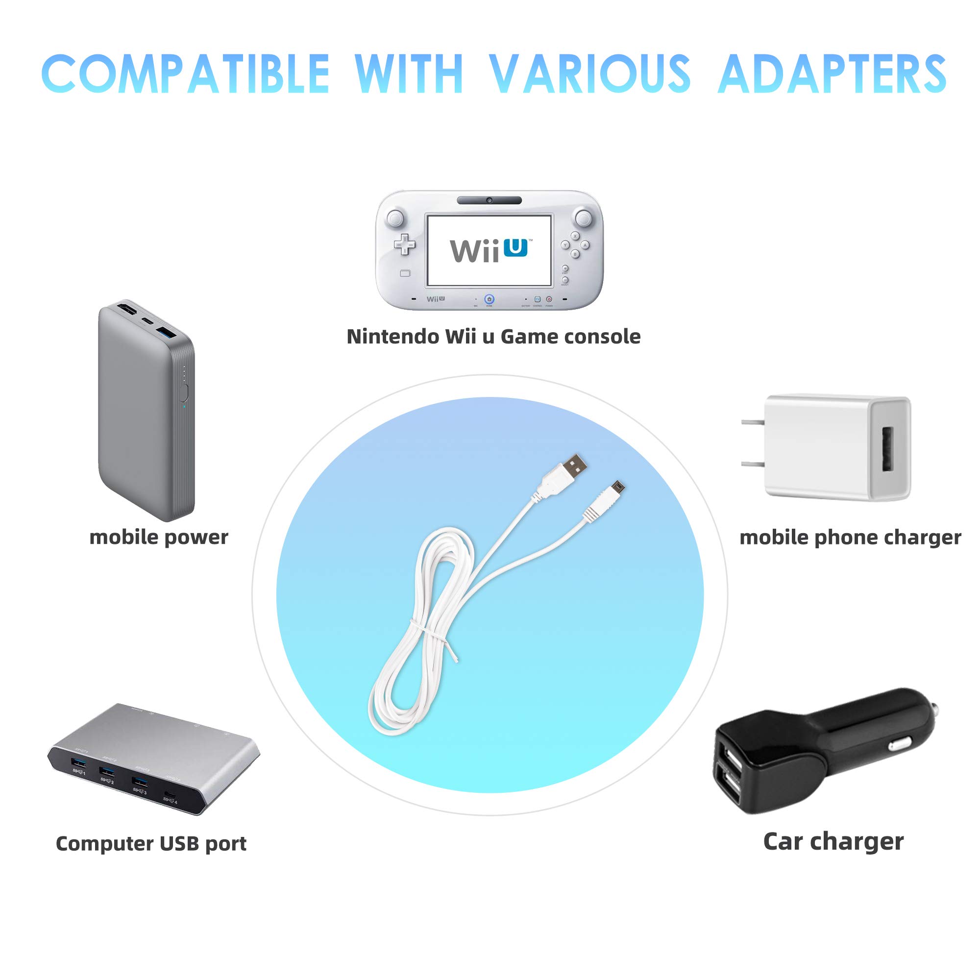 2-Pack 10FT Wii U Gamepad Charger Cable & AC Power Adapter - Fast Charging Cord for Nintendo Wii U Gamepad Remote Controller - Perfect for Gaming Sessions & Home Entertainment Setup