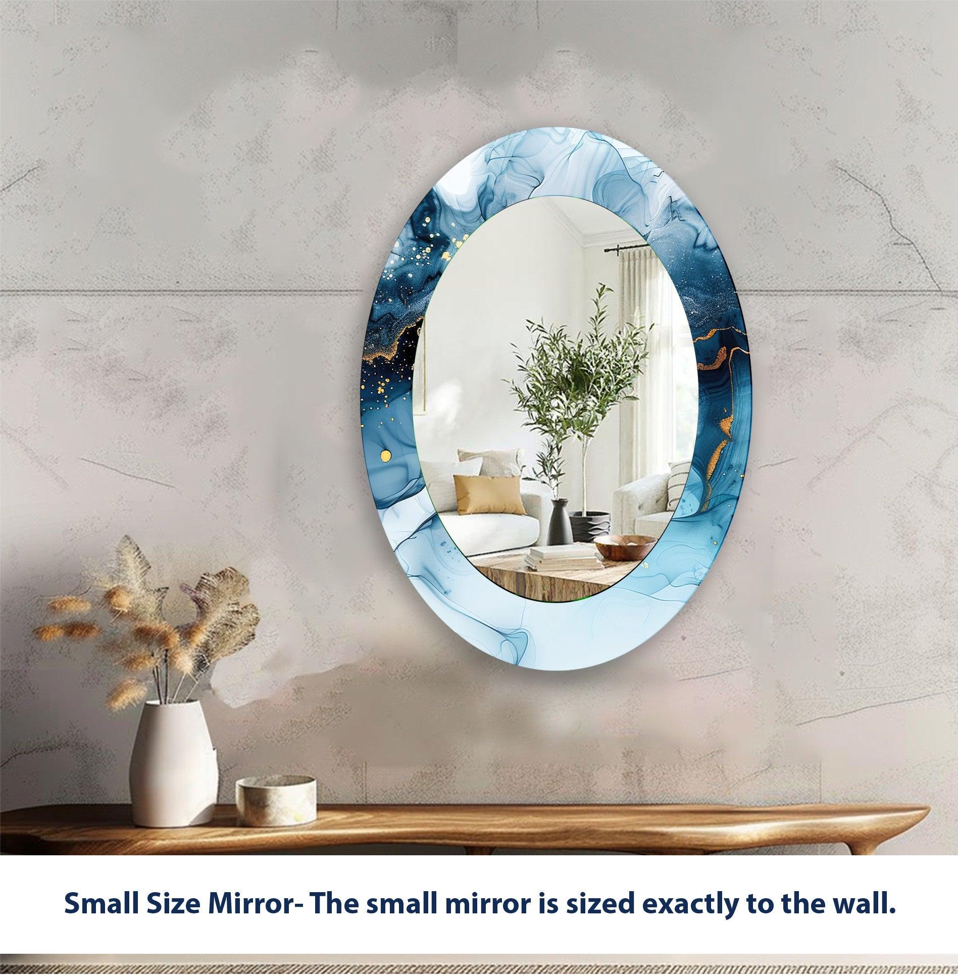 Blue and Gold Modern Oval Wall Mirror - Elegant Home Decor for Living Room, Bedroom & Entryway - Perfect for Adding Style and Light to Any Space