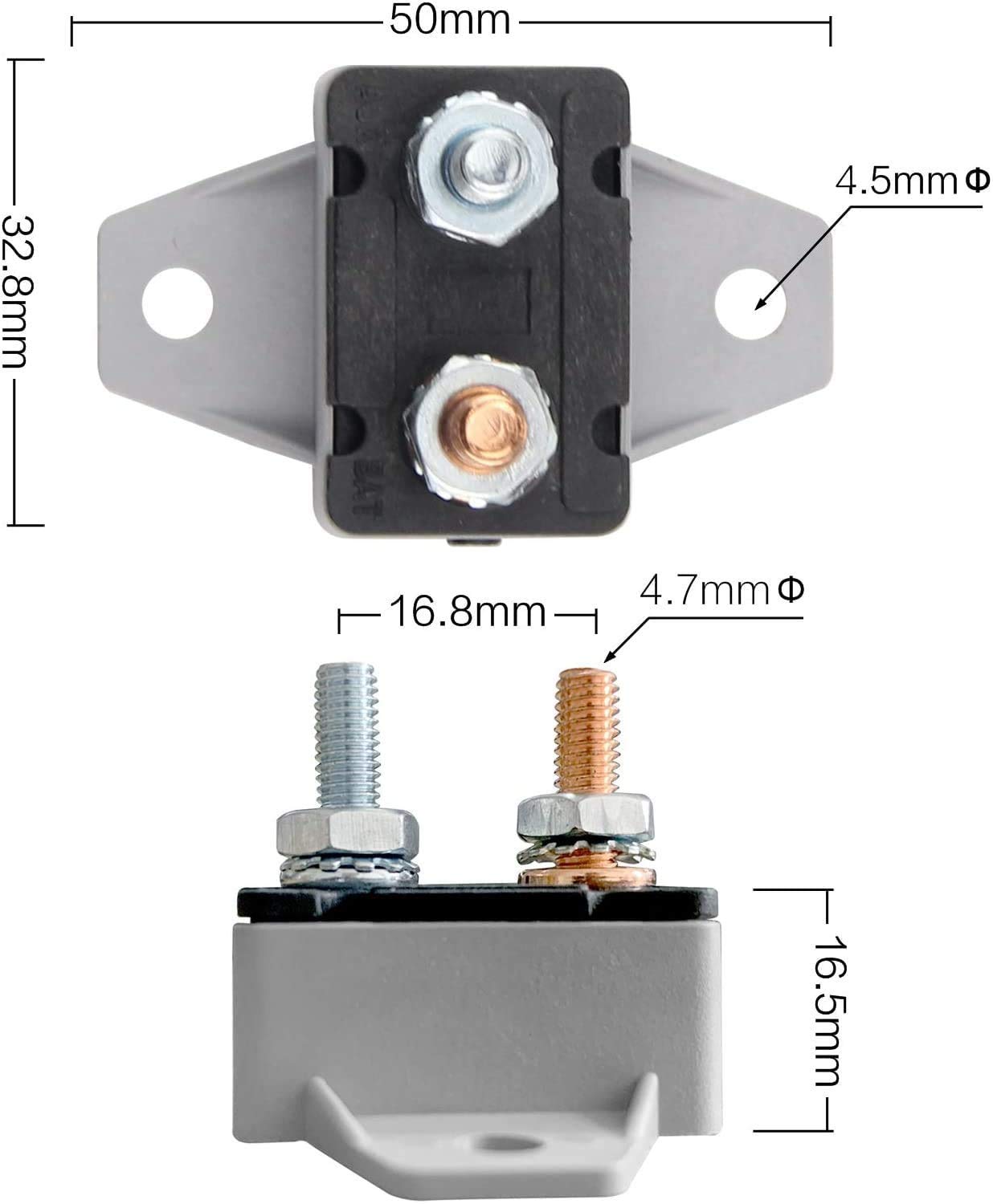ZOOKOTO 2PCS 12V/24V Stud Bolt Type Manual Reset Circuit Breaker 50A with Cover - Waterproof Protection for Marine Boats, Battery Chargers, Trucks, Buses, Electric Vehicles, Car Engines (Ideal for Automotive, Marine & RV Electrical Systems)