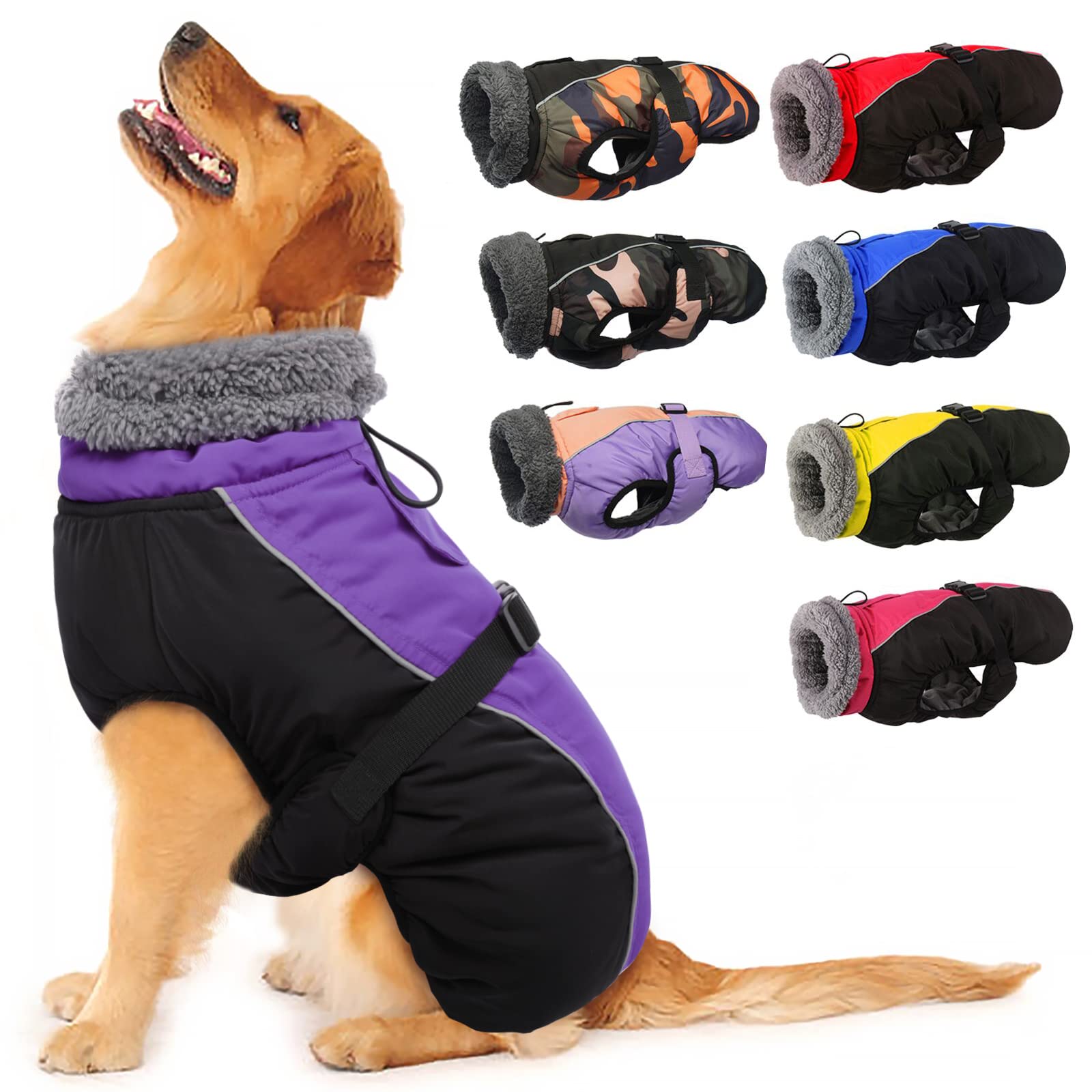 IECOii Extra Warm Reflective Adjustable Dog Jacket - Fleece Turtleneck Winter Coat with Buckle for Small, Medium & Large Dogs - Cold Weather Protection for Outdoor Walks & Winter Adventures