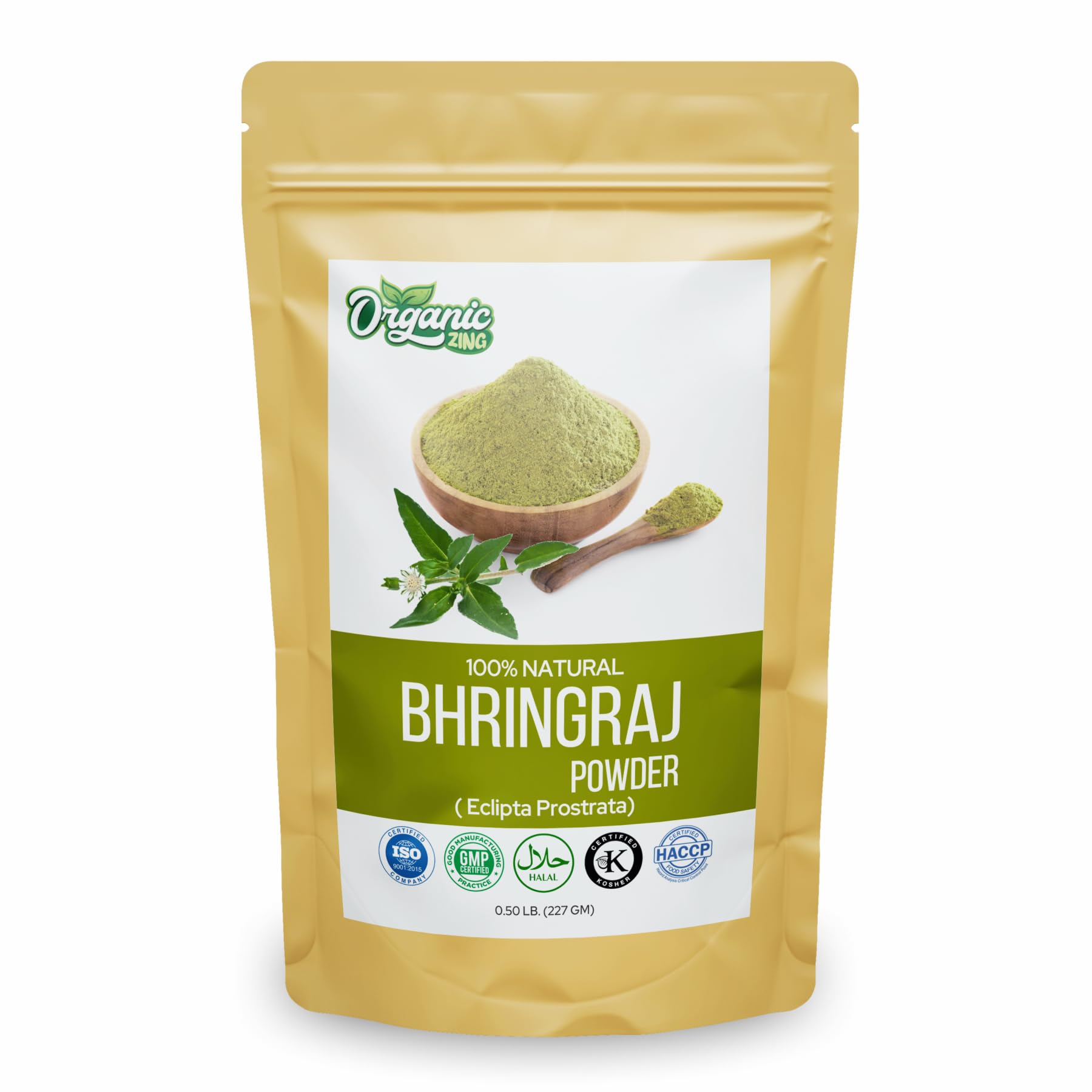 Organic Zing Bhringraj Powder for Hair Growth | Pure & Natural Ayurvedic Hair Care Supplement - 227g | Promotes Thicker, Stronger Hair for Men & Women