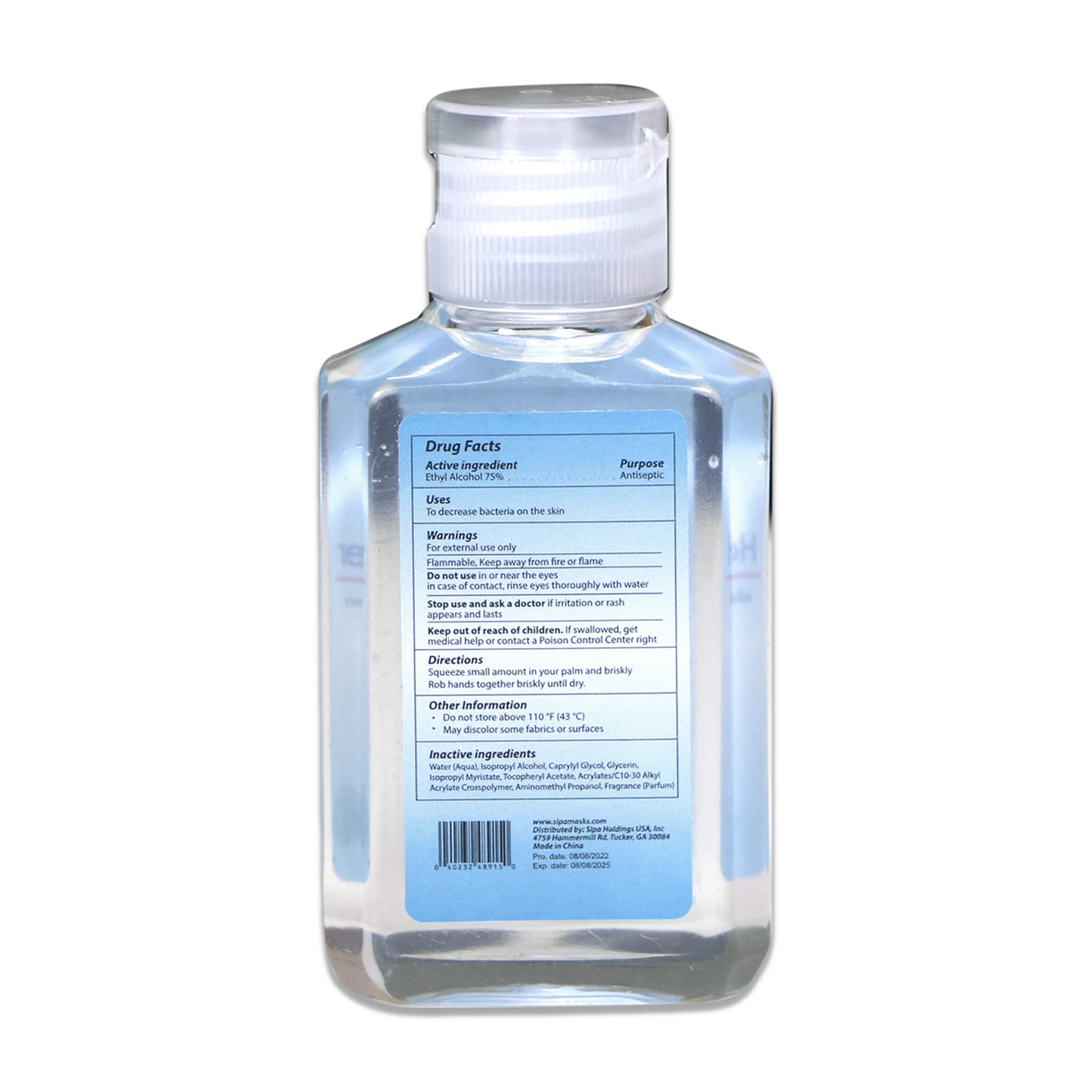 SIPA Travel Size Hand Sanitizer Gel 2oz/60ml with Aloe Vera & Vitamin E - 120 Pack Bulk, Flip Top Bottle for On-the-Go Hygiene, Office, School, Travel & Daily Use