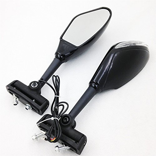 XKMT Yellow LED Lights Mirror - Compatible with Yamaha FZR, YZF 600/750, R6, FJR1300 & Kawasaki Ninja ZX6RR Motorcycles - High Visibility Safety Upgrade for Night Riding