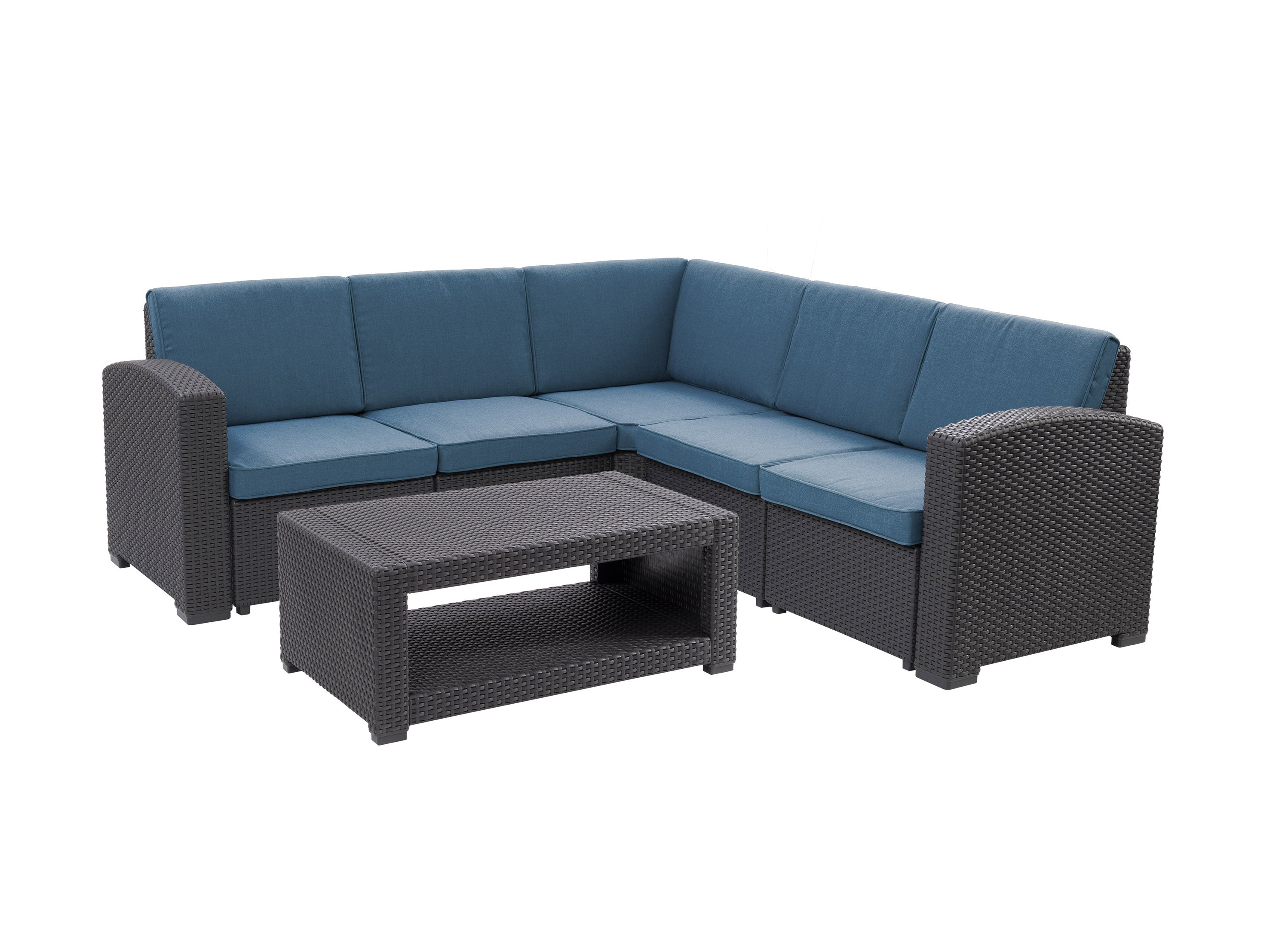 6-Piece Black and Blue Outdoor Wicker Sectional Sofa Set - Weather-Resistant Patio Furniture for Garden, Poolside & Backyard Relaxation
