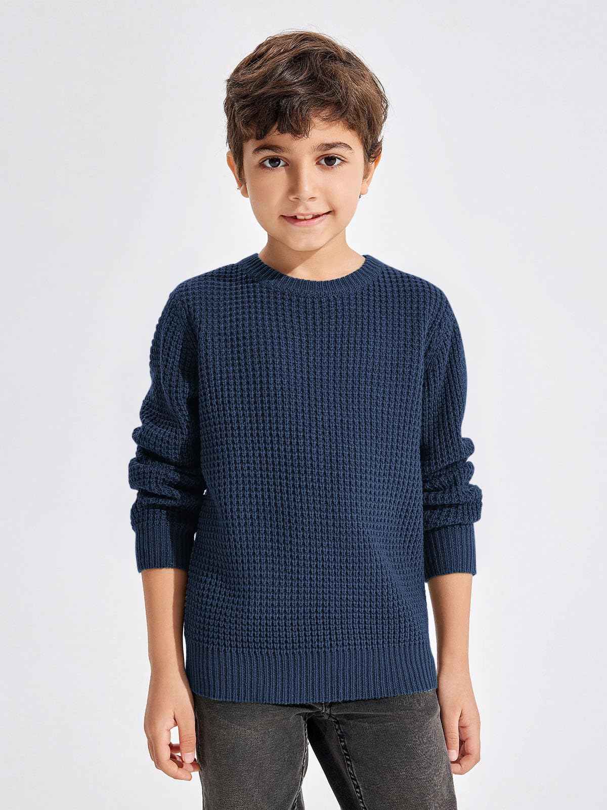 Haloumoning Boys Casual Pullover Sweater - Soft Chunky Knit Crewneck Jumper for Kids Ages 4-14 - Warm Winter School Outfit & Cozy Playtime Wear