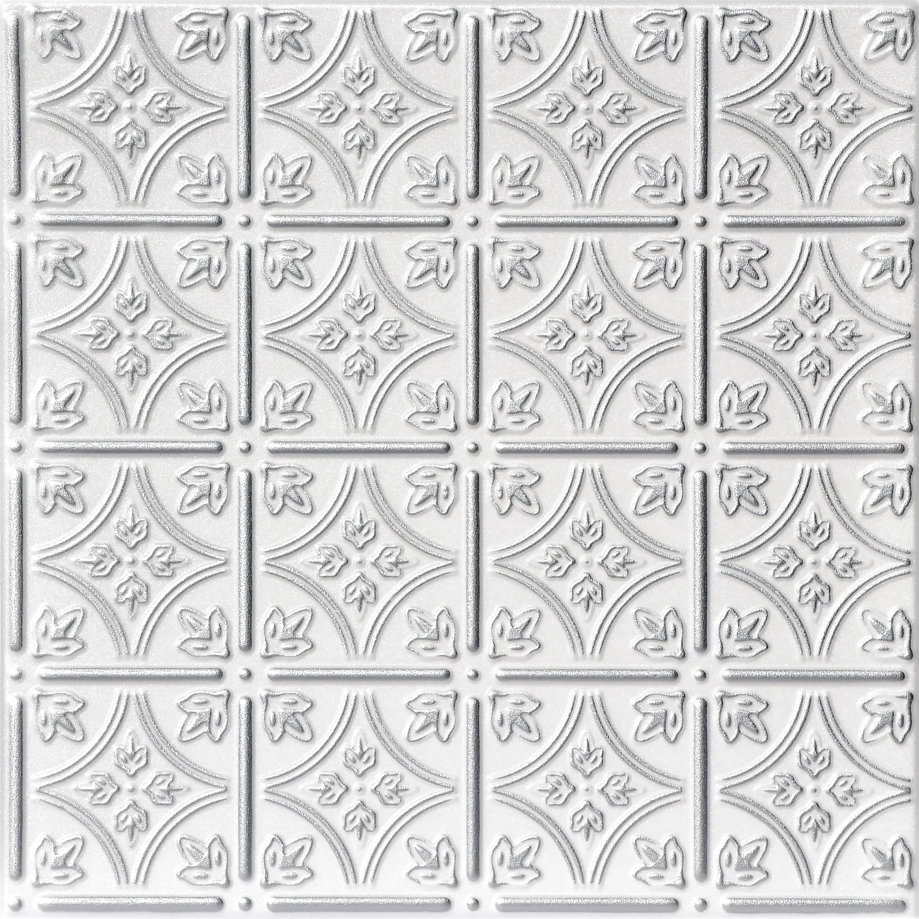A La Maison R125 Emma's Flowers Glue-Up Styrofoam Ceiling Tiles - 21.6 sq ft/Case (8 Pack) - Silver Trimmed - Easy DIY Home Decor for Bedroom, Living Room & Dining Room Ceiling Upgrade