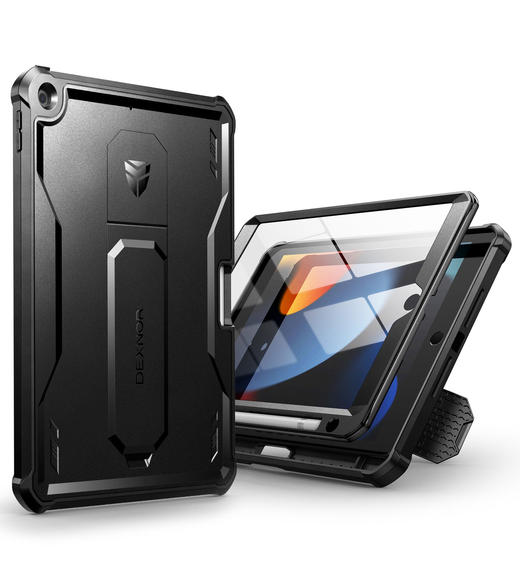 Dexnor Heavy Duty Shockproof Rugged Tablet Case for iPad 2019/2020/2021 with Built-in Kickstand, Screen Protector & Pen Holder - Perfect for Travel, Work and Outdoor Use