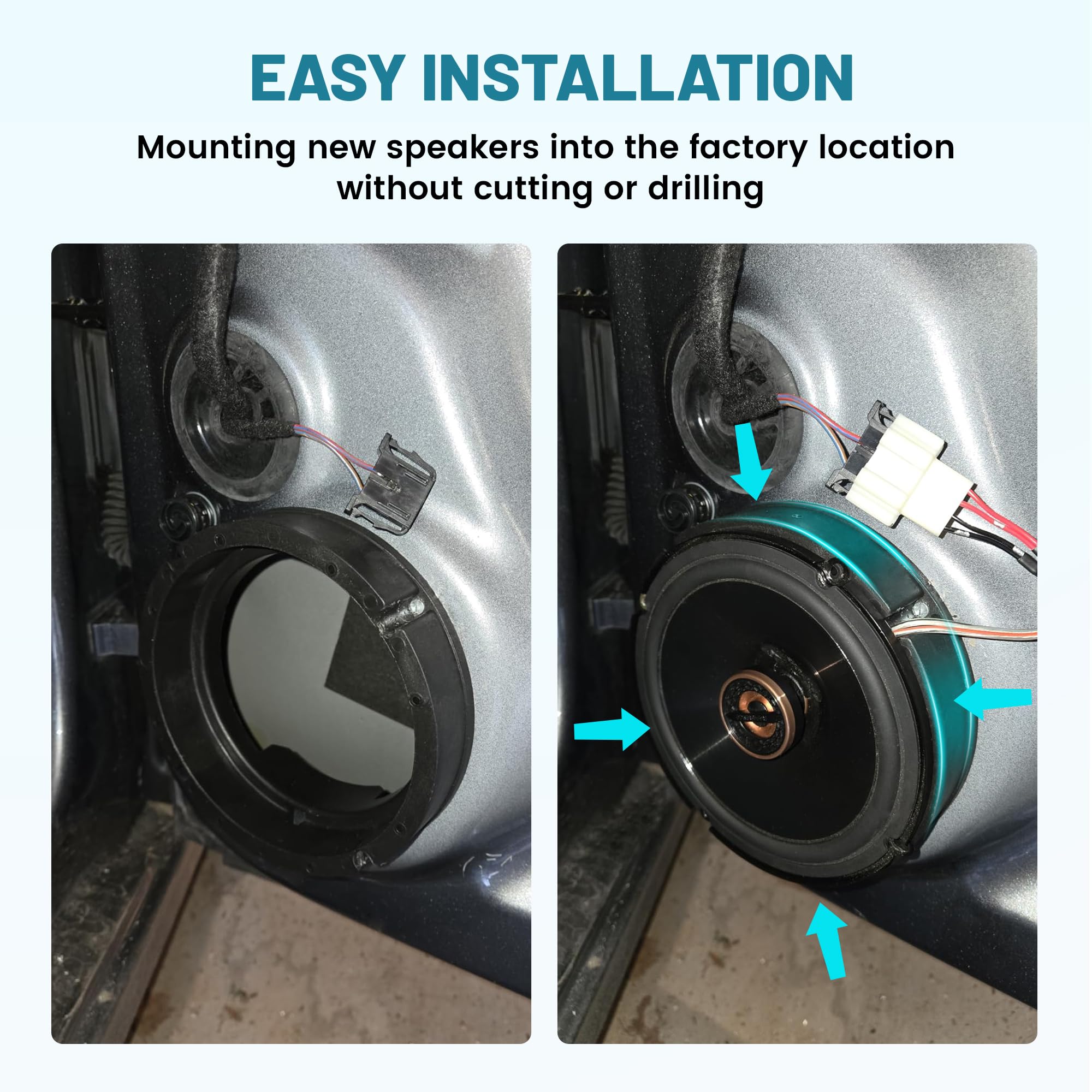 NuIth 6.5 Inch Speaker Adapter Plates - Compatible with VW (1999-2019), Porsche (2000-2006), Skoda (2005-2013), Seat (1999-2005) - Front Door Speaker Mounting Bracket Rings for Aftermarket Car Audio Installation - Perfect for DIY Car Stereo Upgrades