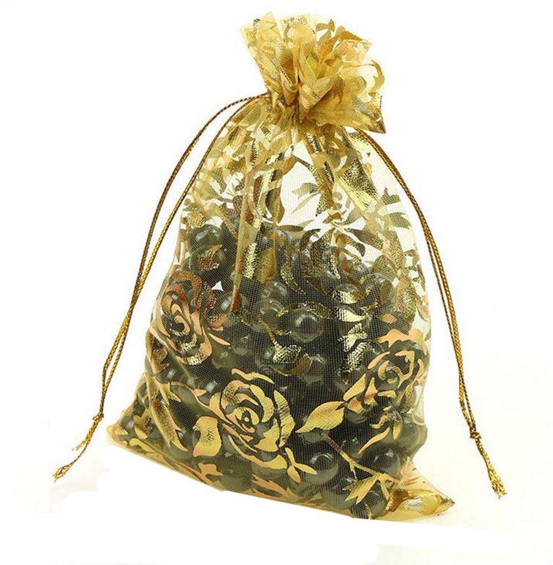 100pcs Gold Organza Wedding Favor Bags 6