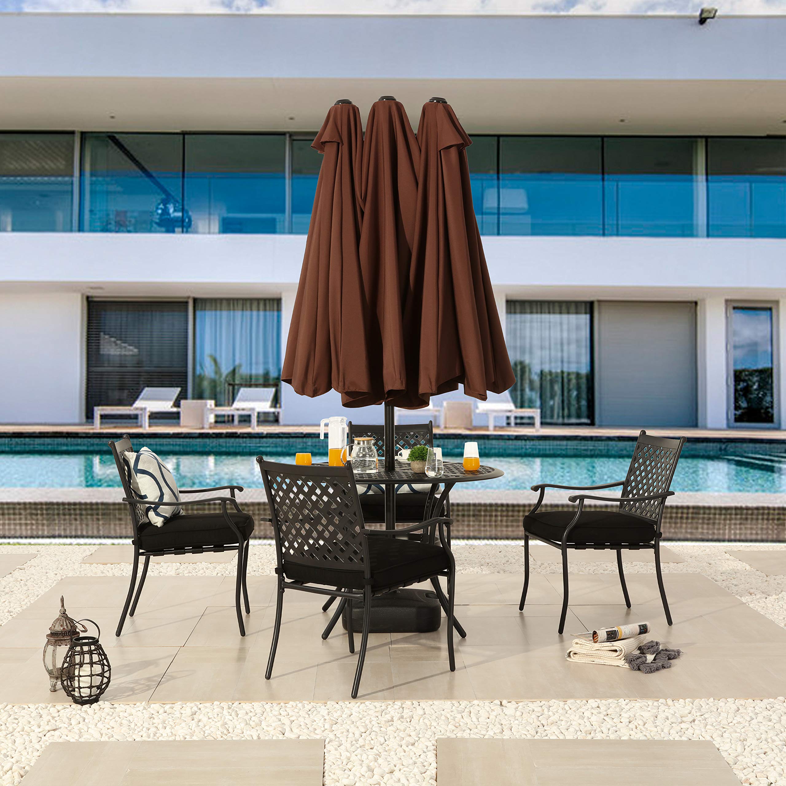 LOKATSE HOME 15ft Double-Sided Outdoor Patio Umbrella - Aluminum Garden Market Umbrella with Crank Handle, Twin Sun Canopy in 2-Tone Brown | Perfect for Backyard, Poolside, Restaurant & Outdoor Dining Areas