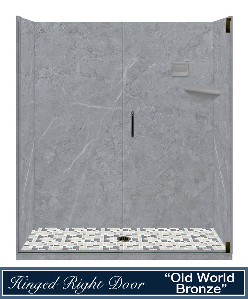 Grio Marble 60-Inch Alcove Shower Kit with 3 Accent Options - Waterproof Shower Pan & Wall Panels (Liner Optional) - Perfect for Bathroom Remodeling & Modern Home Upgrade