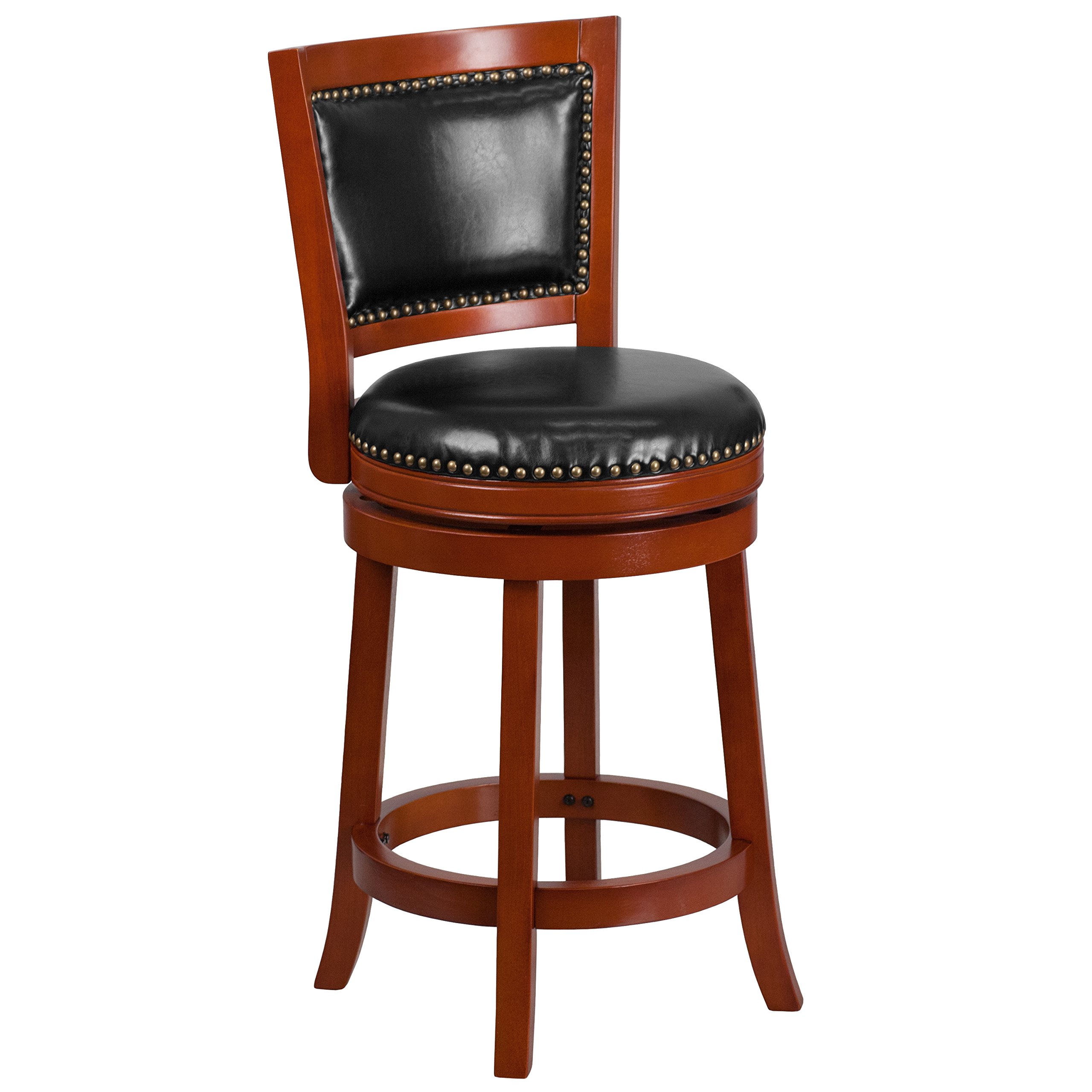 EMMA + OLIVER 26 Inch Counter Height Bar Stool - Light Cherry Wood Finish with 360° Swivel Seat - Perfect for Kitchen Islands, Breakfast Bars & Home Decor