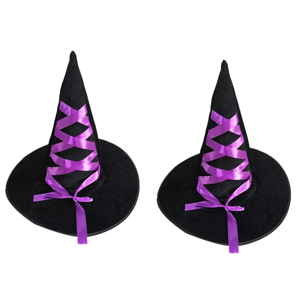 TOYANDONA Flannel Witch Hat 2-Pack - Halloween Costume Accessories for Witch Cosplay, Wicked Witch Theme Party Decorations | Perfect for Halloween Parties, Witch-Themed Events, and Fantasy Costume Makeup