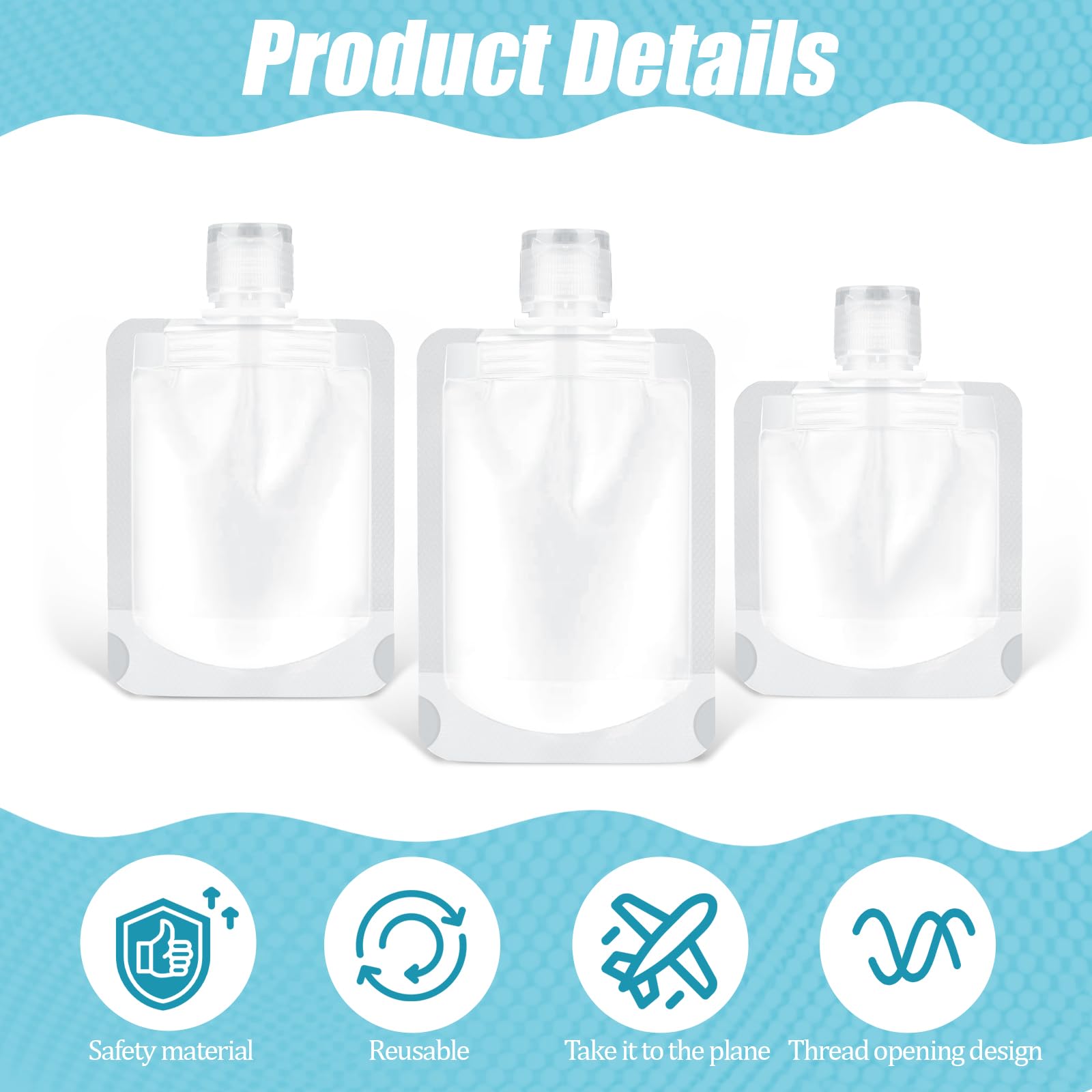 9-Piece TSA Approved Leak Proof Travel Toiletry Bottles Set - Refillable Squeeze Pouches for Shampoo, Conditioner, Lotion & Soap (3 Sizes) - Perfect for Air Travel, Camping & Gym Essentials