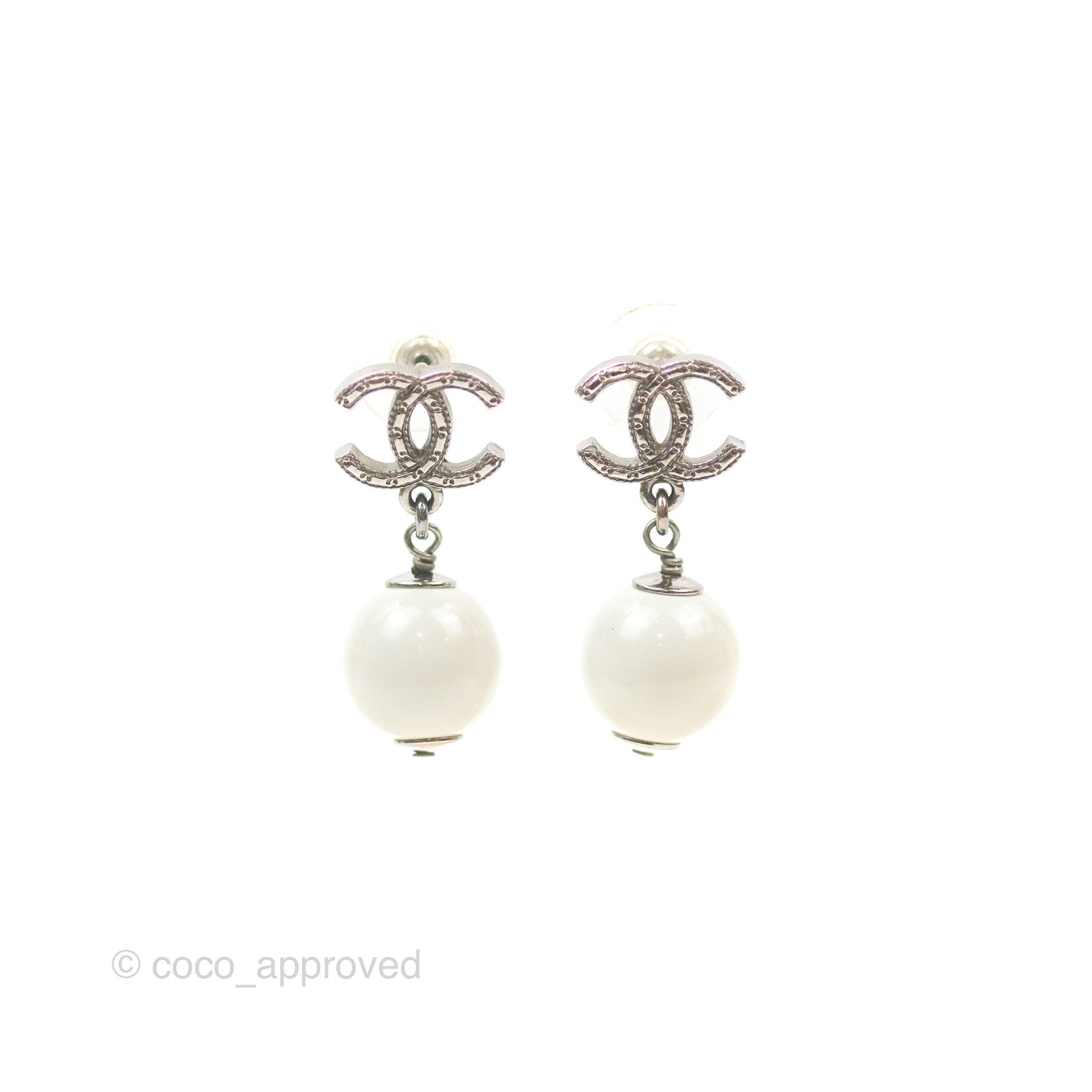 Chanel CC Pearl Drop Earrings in Gun Metal - Luxury Fashion Jewelry for Women | Perfect for Parties, Weddings & Special Occasions