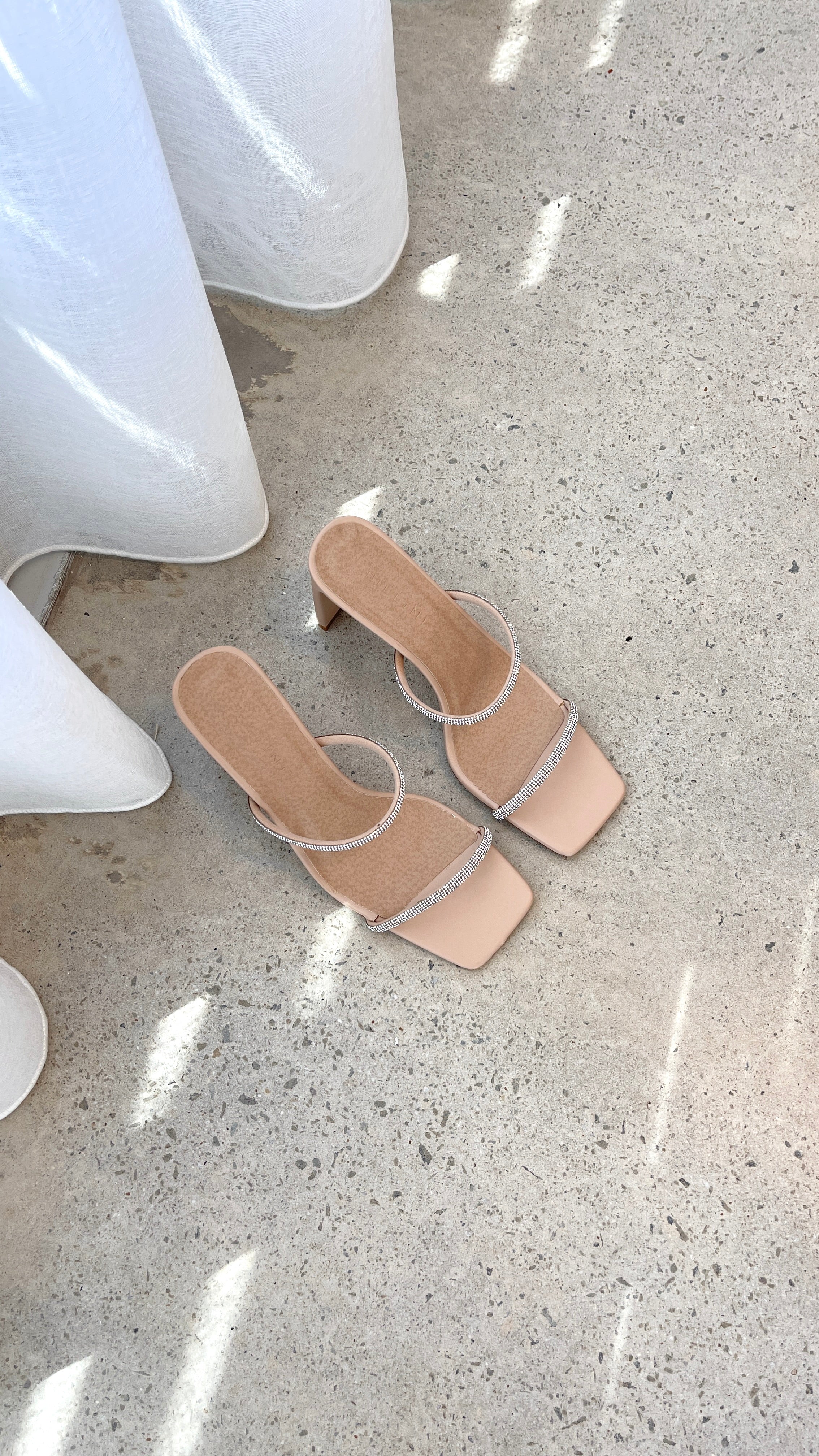 Kallie Heel Nude Diamante Sandals - Women's Elegant Strappy High Heels for Weddings, Parties & Special Occasions