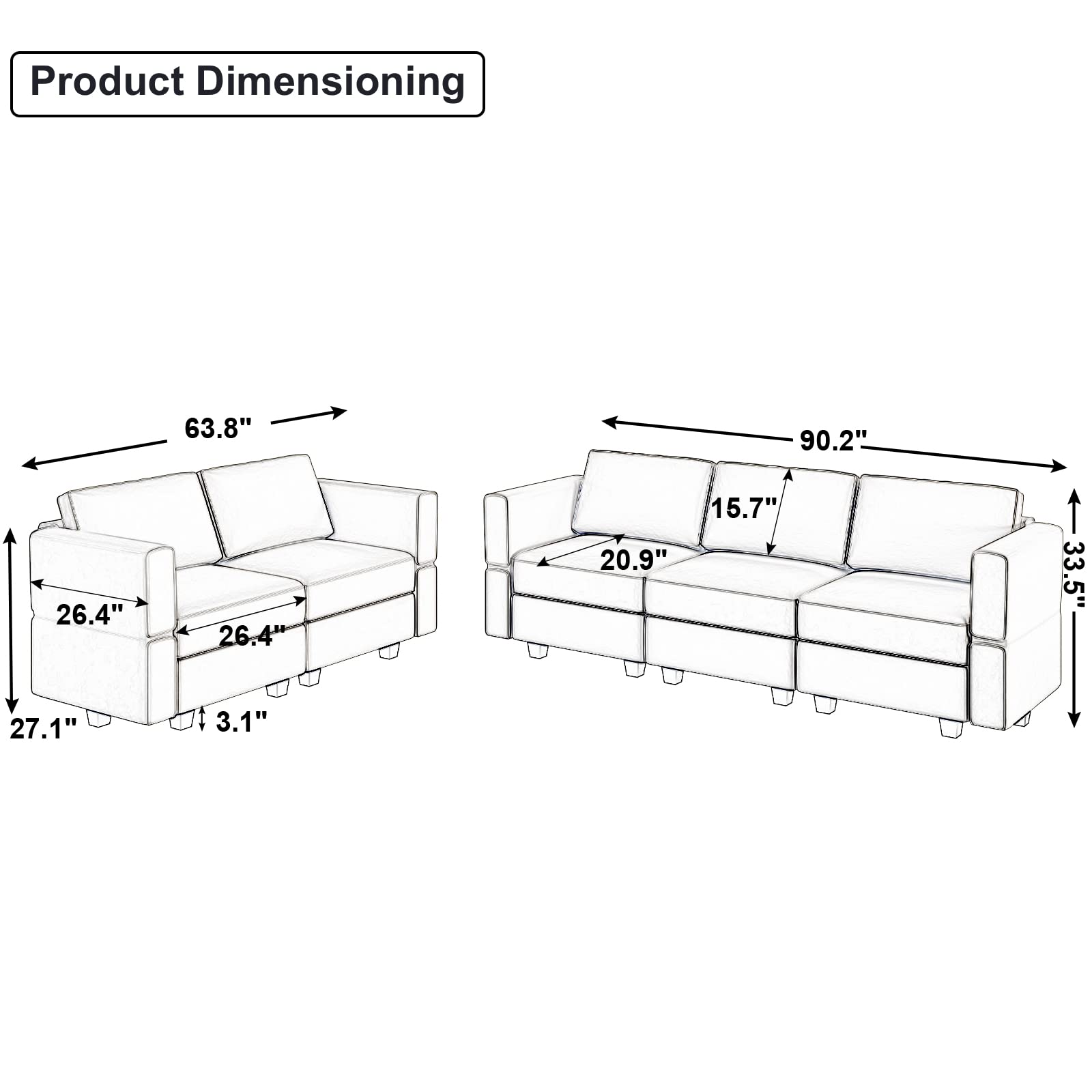 Belffin 2-Piece Modular Sofa and Loveseat Set with Storage Seats - Grey Living Room Furniture for Small Spaces | Perfect for Apartments, Dorms & Cozy Home Decor
