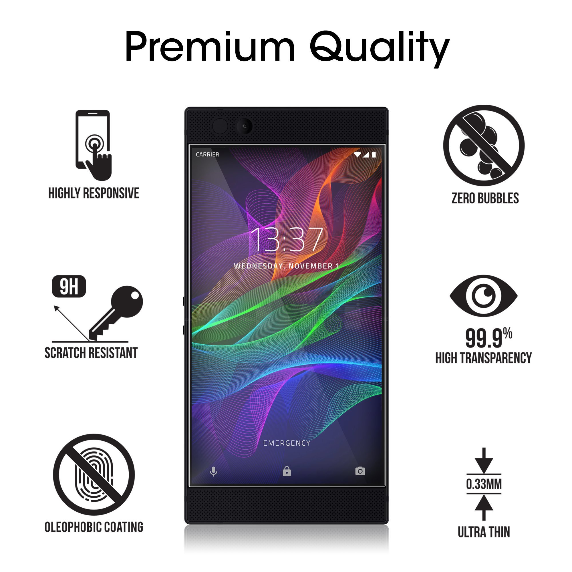 amFilm Tempered Glass Screen Protector for Razer Phone 2 & 1 (2-Pack) - Anti-Scratch Protection