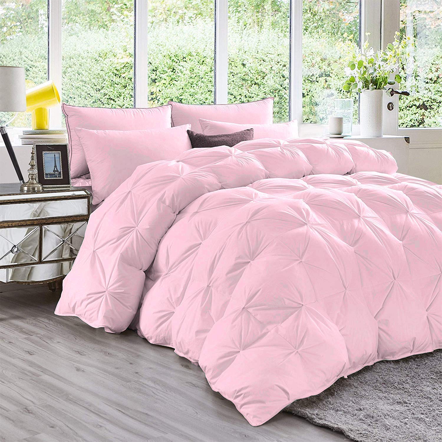 Premium 3-Piece Pinch Pleated Comforter Set - 800 Thread Count 100% Egyptian Cotton (Full/Queen, Baby Pink) | Ultra Soft 500 GSM Bedding for Luxury Bedroom Decor