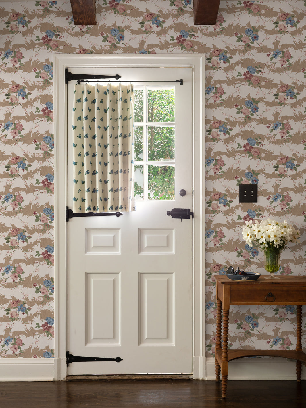 Nathan Turner Dora Chintz Wallpaper - Saddle Green Floral Pattern for Living Room & Bedroom Decor