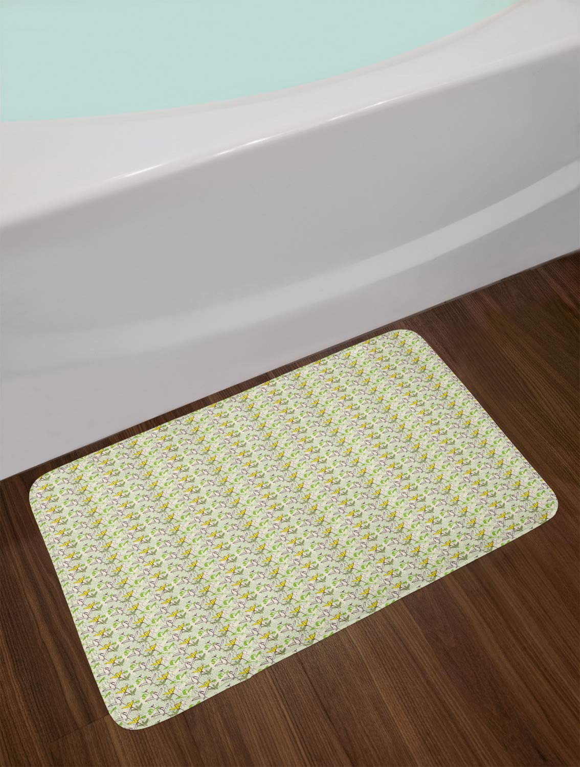 Ambesonne Non-Slip Plush Bath Mat - Botanical Floral Design with Birds & Summer Blossoms, 30
