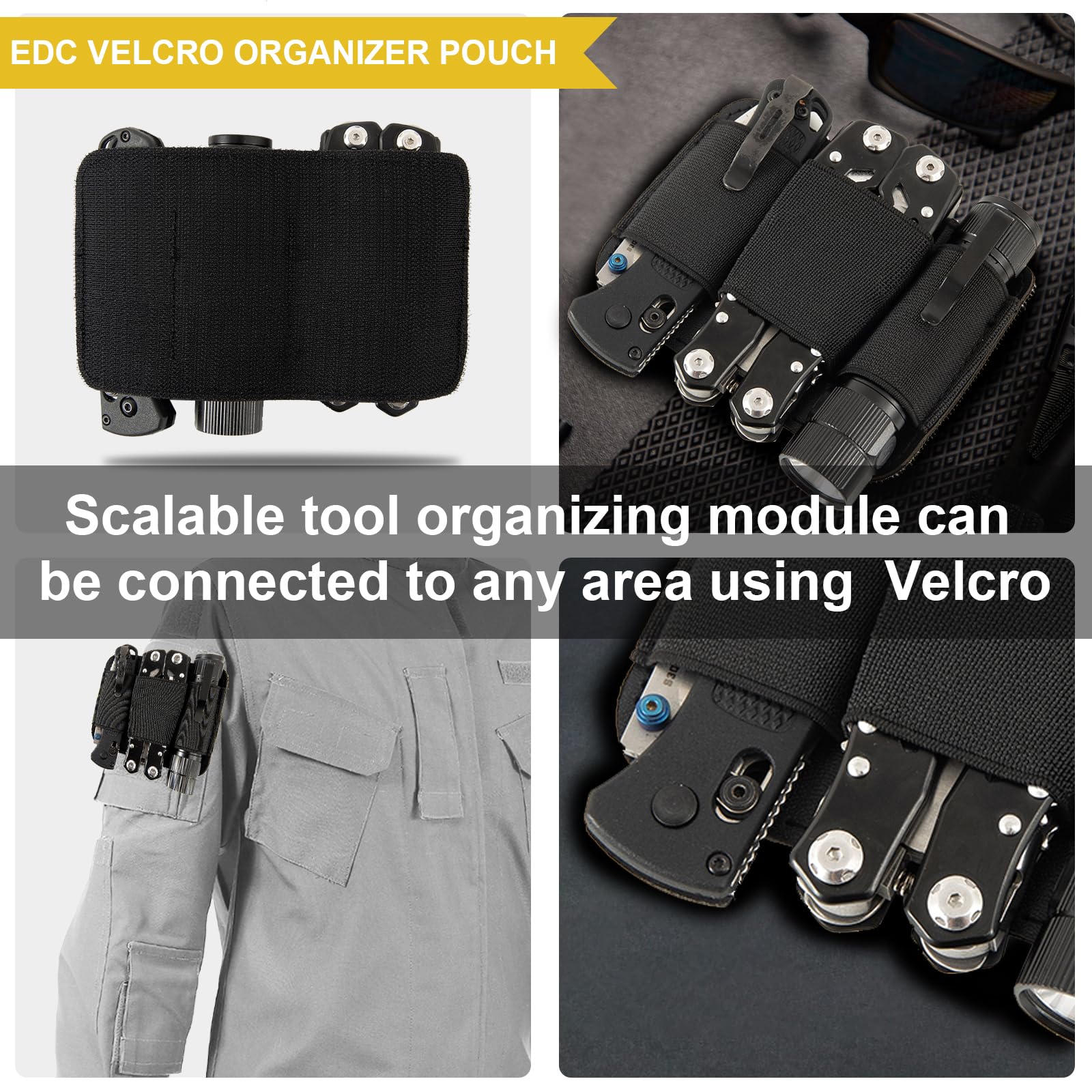 Tactical Modular Organizer - EDC Elastic Storage Pouch with Hook & Loop Backing - Perfect for Backpacks, Vests & Gear Bags - Military, Hiking & Outdoor Use