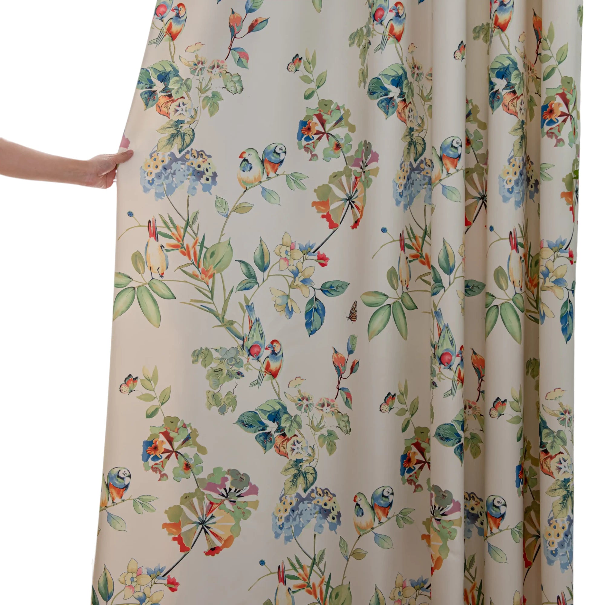 Keira Countryside Botanical Bird Print Custom Blackout Curtains for Bedroom & Living Room - Floral Bird Design for Privacy & Light Blocking