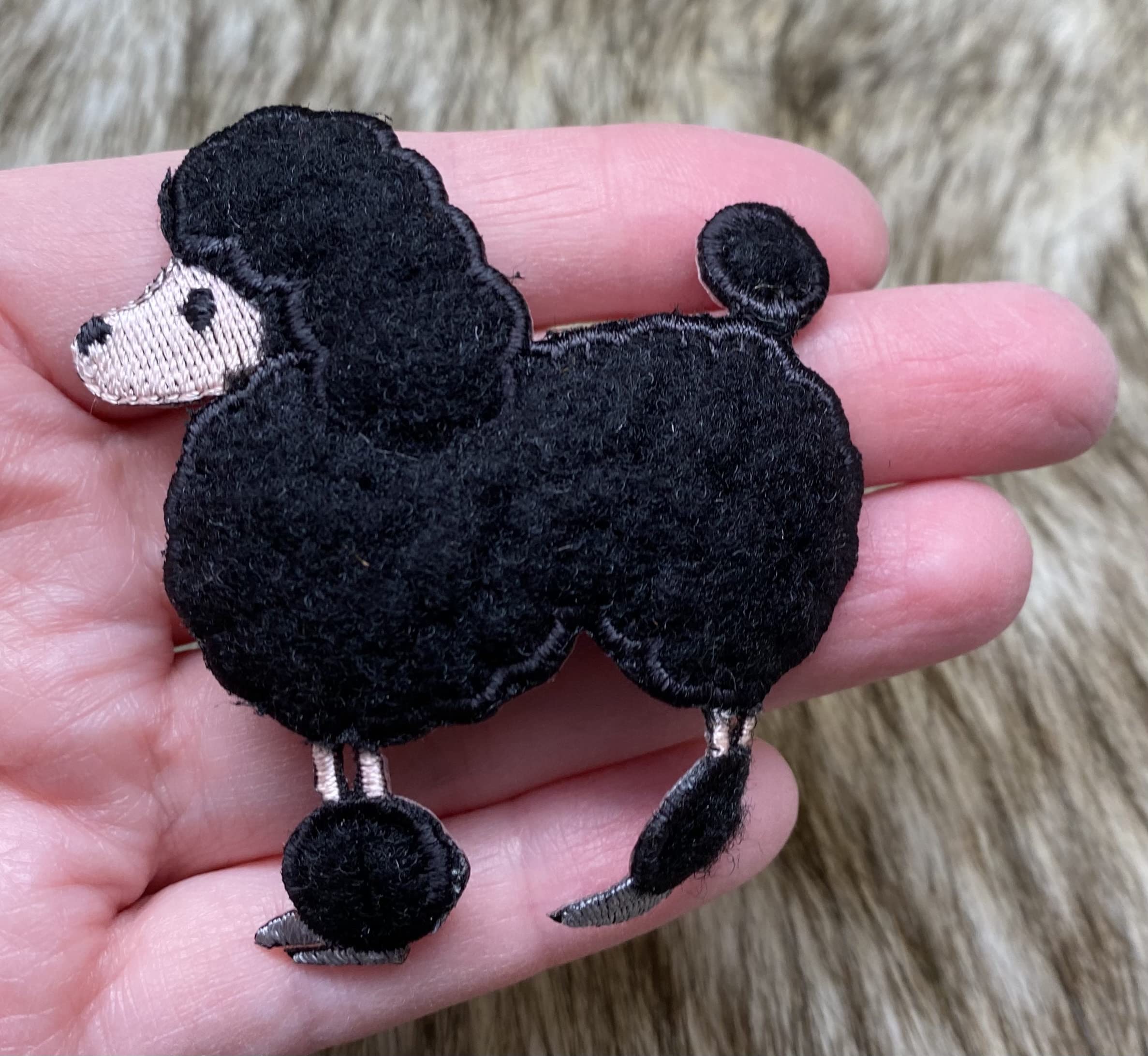 Black Chenille Poodle Dog Patch - Left Facing Embroidered Iron-On Applique for DIY Crafts, Jackets & Backpacks | Durable Sew-On Badge for Pet Lovers & Fashion Accessories