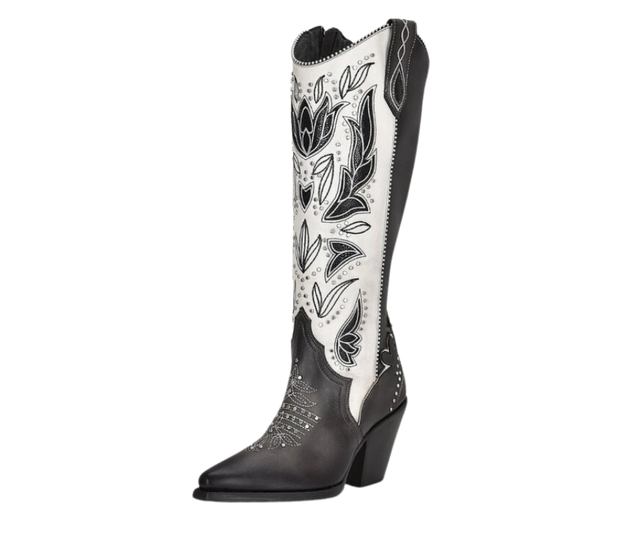 Women's Cuadra CU781 LD Tokio Grey Embroidered Cut-Out Studded Snip Toe Boots - Perfect for Western Fashion, Night Out & Country Concerts