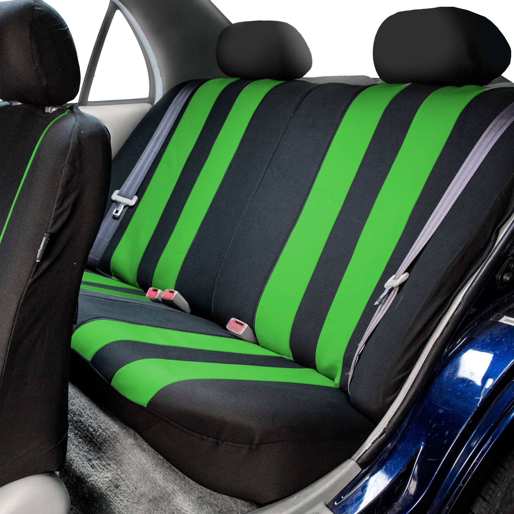 FH Group 3-Row 7-Seater Car Seat Covers - Airbag & Split Bench Compatible, Universal Fit for Cars, Trucks & SUVs (Green/Black Striped) | Durable Protection for Family Road Trips & Daily Commutes