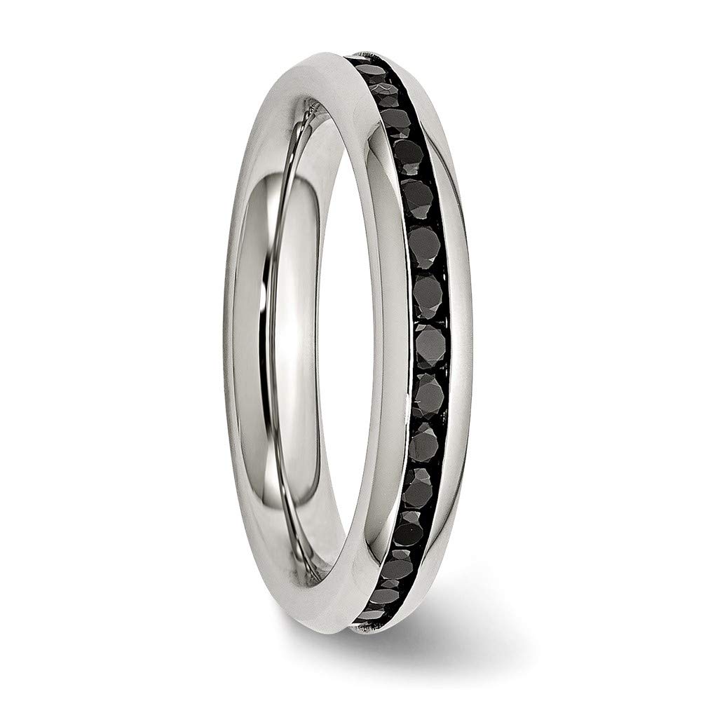 4mm Black Cubic Zirconia Stainless Steel Ring for Women - Elegant Fine Jewelry Gift for Her - Perfect for Anniversary, Birthday & Special Occasions
